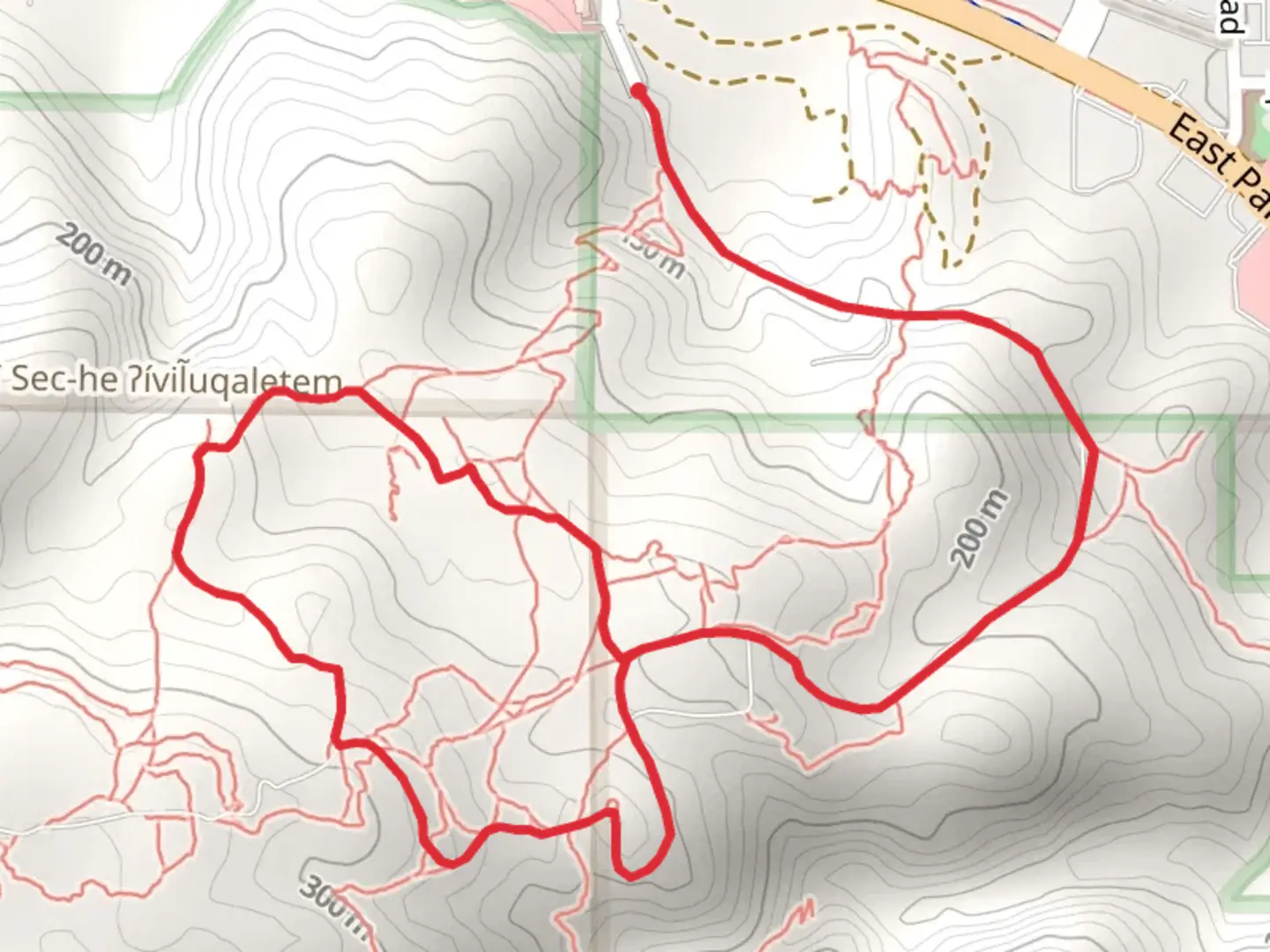 An image depicting the trail Palm Hills Drive Loop and its surrounding area.
