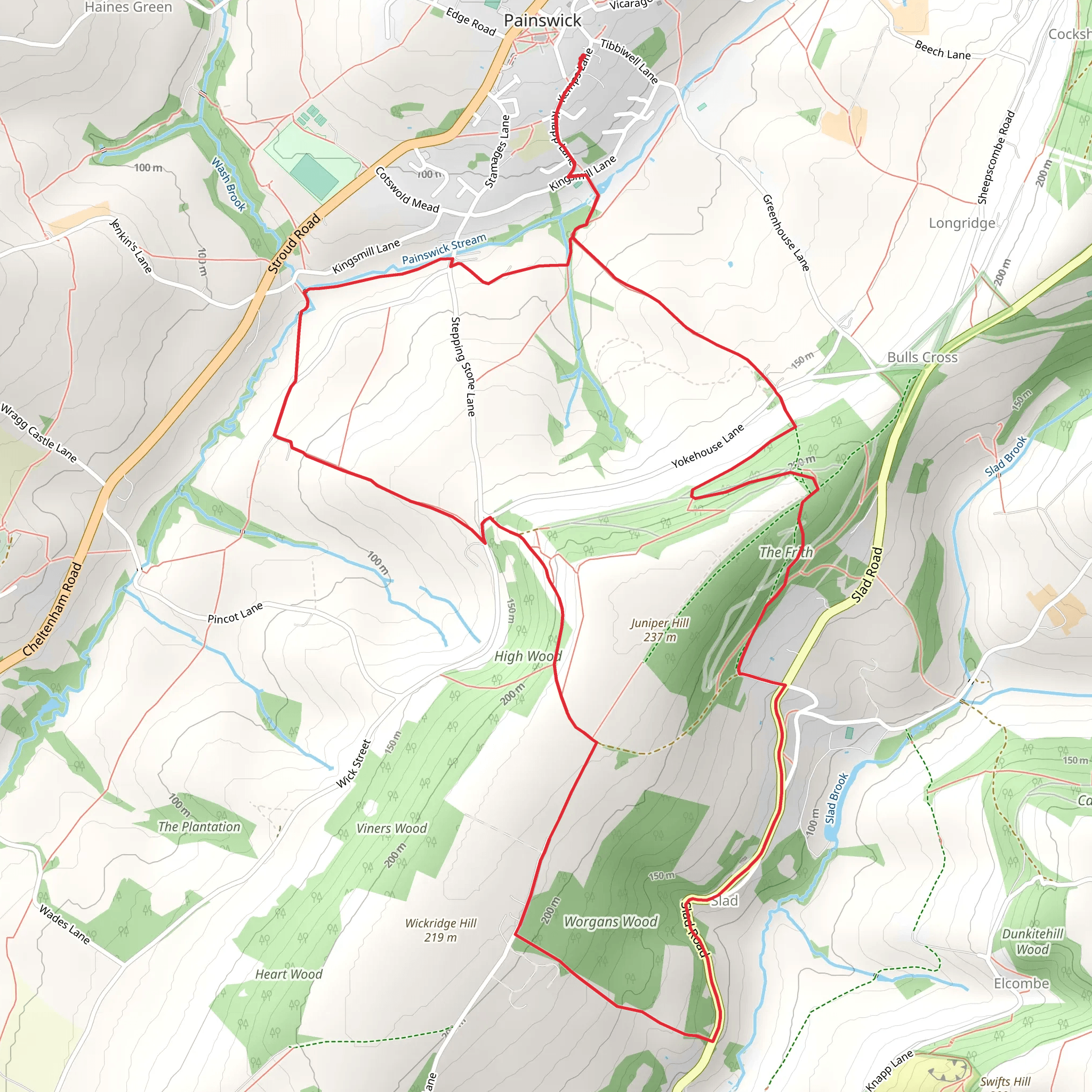Painswick to Slad Walk mobile static map