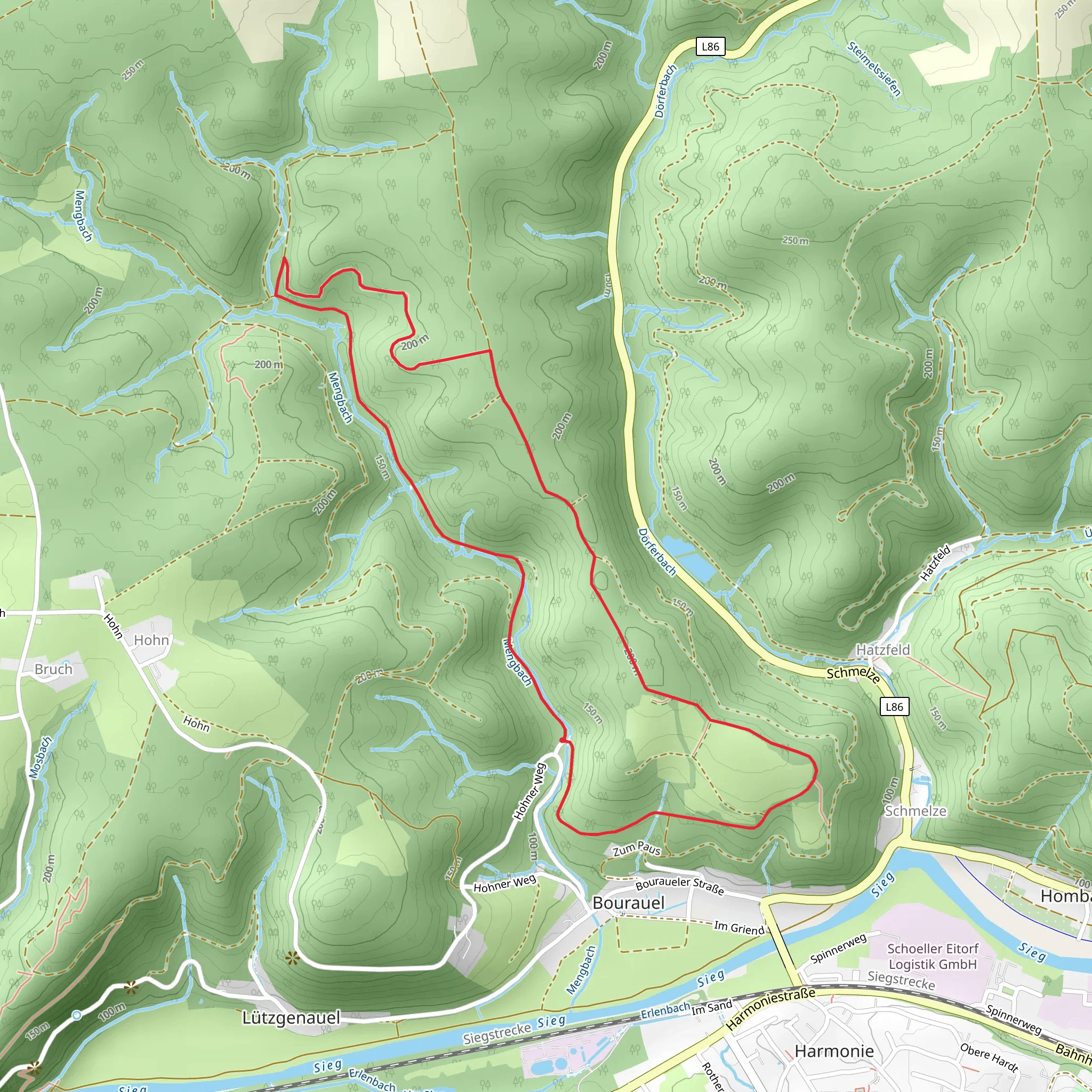 Mengbach via Bourauel Rundweg A1 and Natursteig Sieg mobile static map