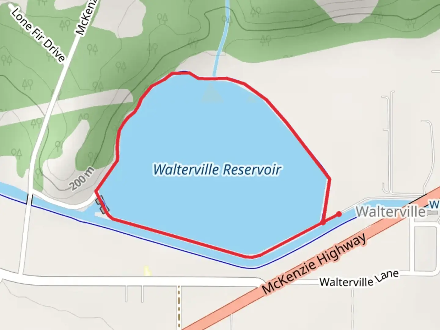 An image depicting the trail Walterville Reservoir Loop and its surrounding area.