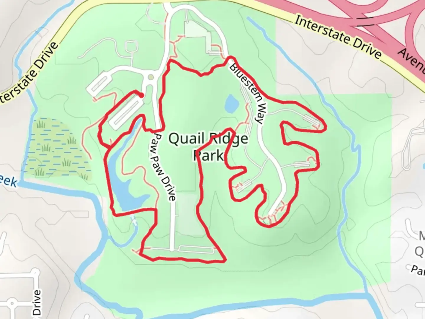 An image depicting the trail Quail Ridge Park Loop and its surrounding area.
