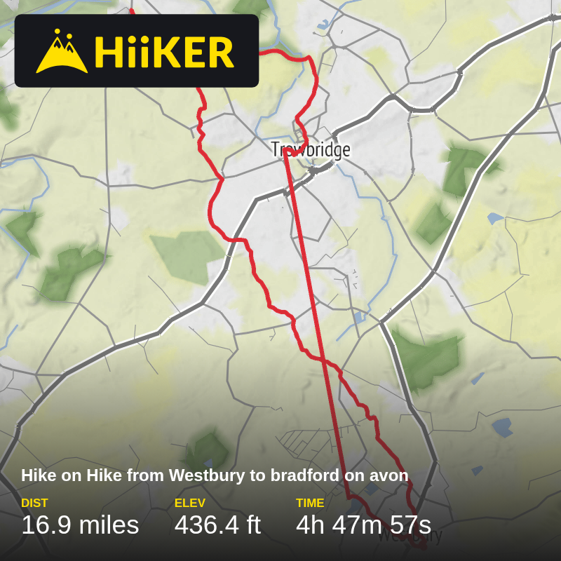 A map preview of the recording Hike on Hike from Westbury to bradford on avon.