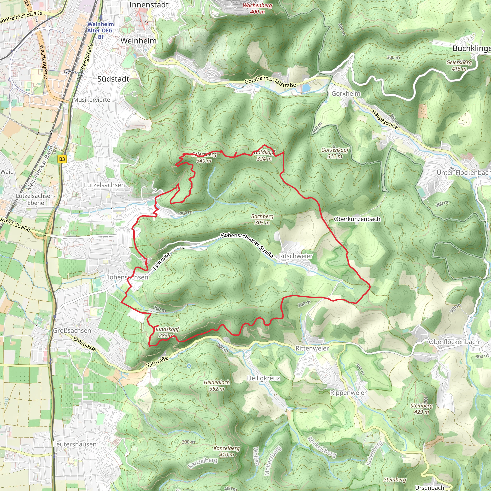 Gelersberg and Kalten Herrgott Loop via Odenwald Vogesen Weg Teil mobile static map
