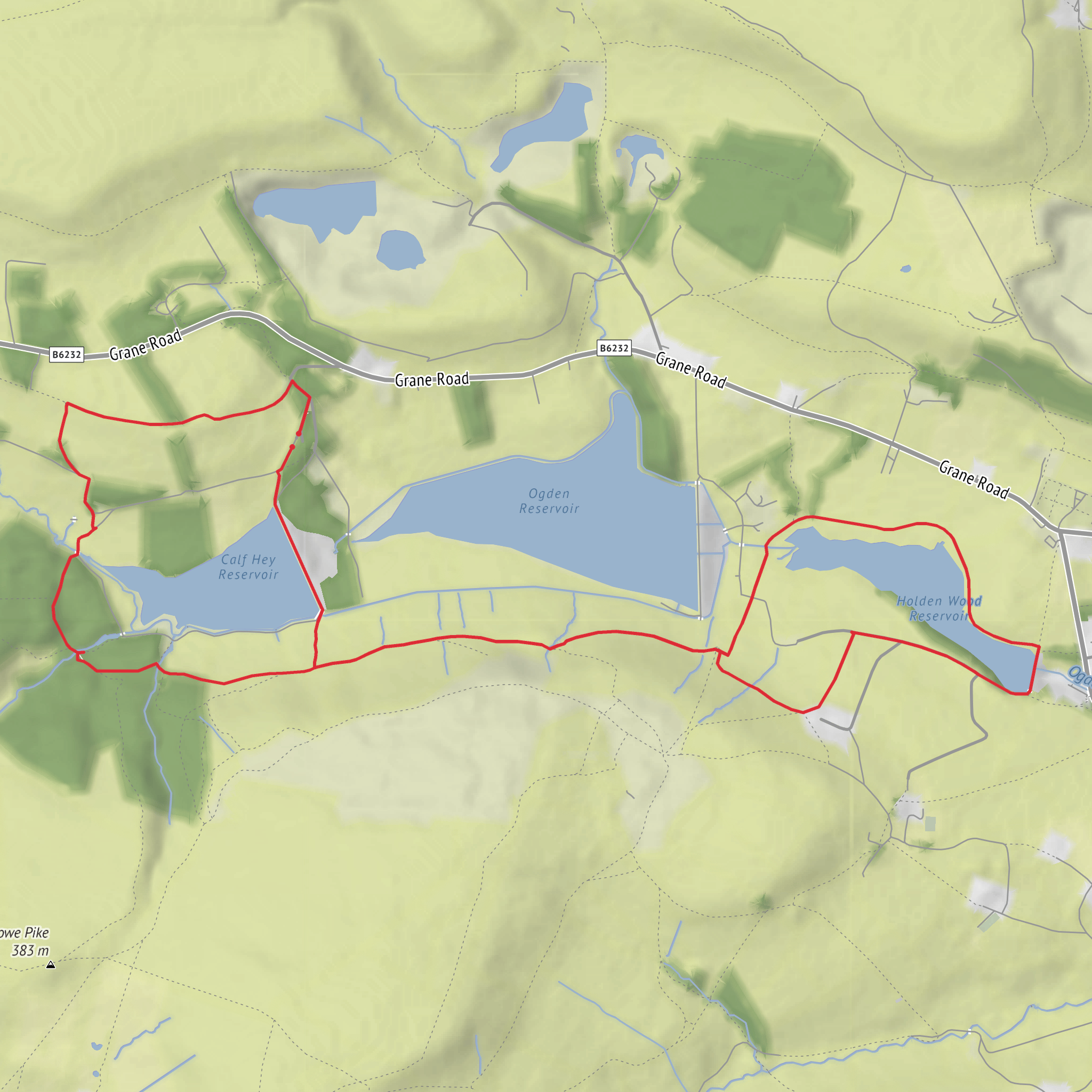 Calf Hey, Ogden and Holden Wood Reservoir mobile static map