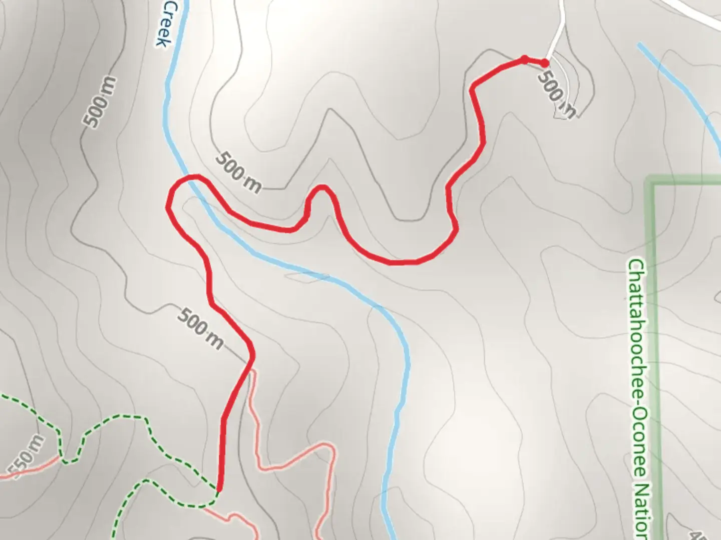 An image depicting the trail Parking Lot Trail via Little Cane Creek and its surrounding area.