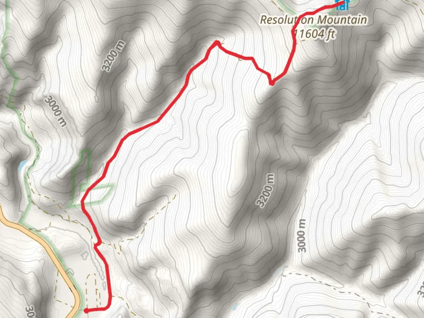 An image depicting the trail Resolution Mountain and its surrounding area.