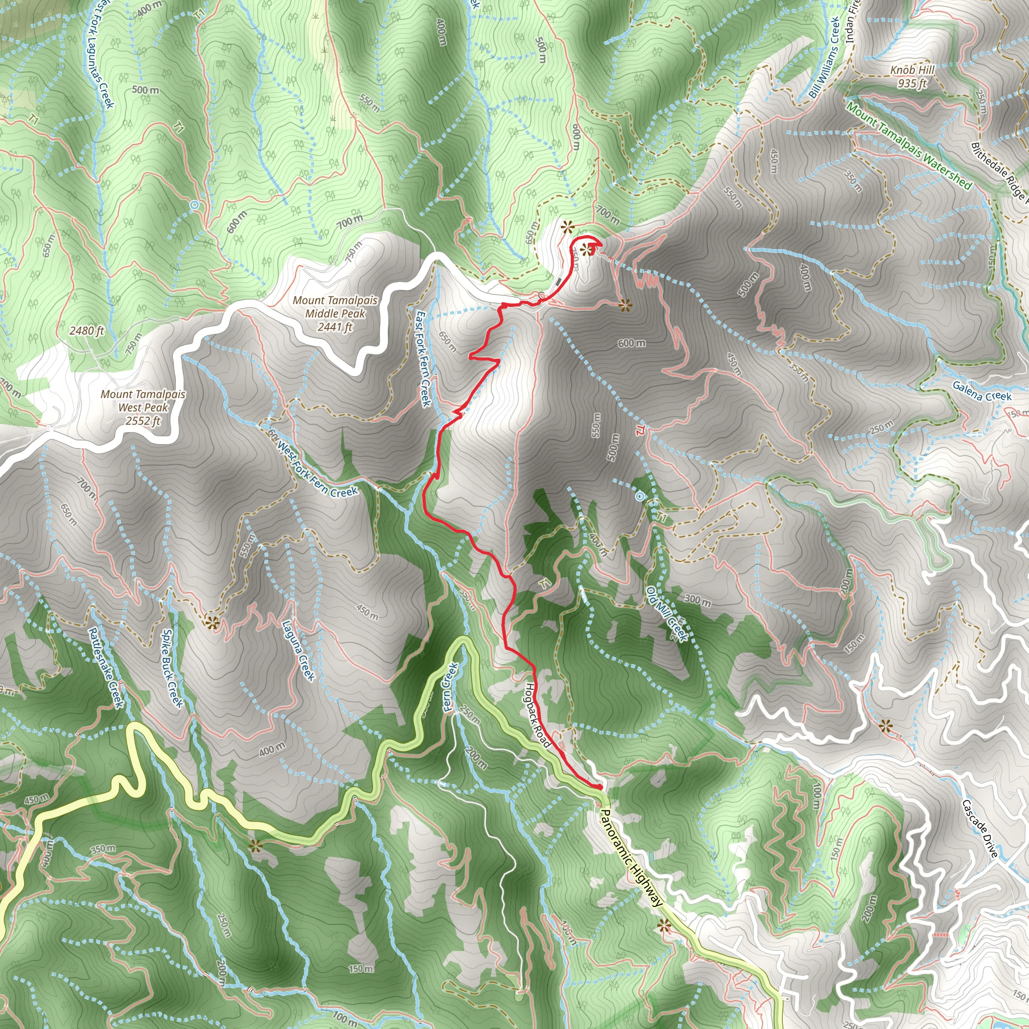 Mount Tamalpais via Fern Creek Trail mobile static map
