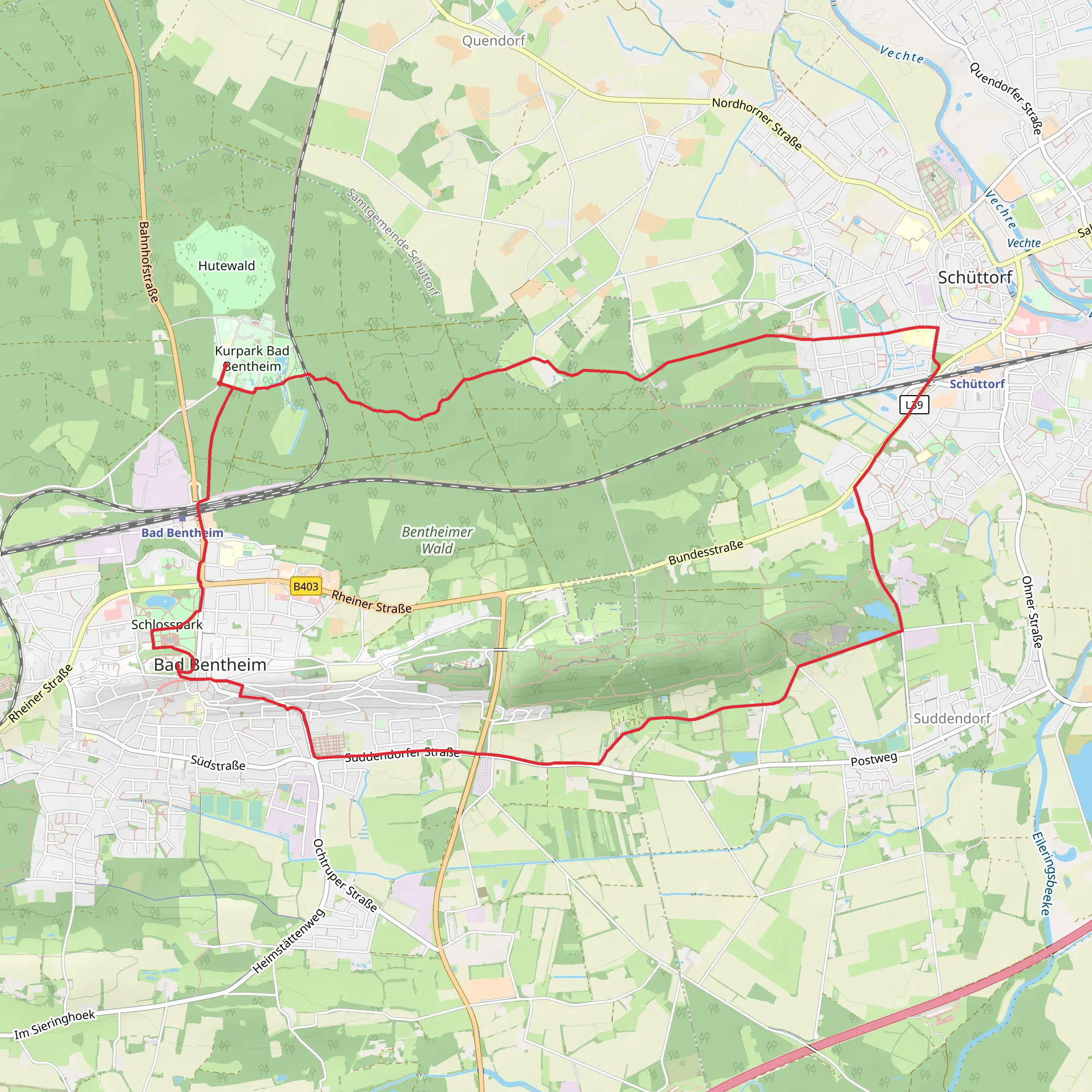 Bentheimer Wald Loop via Schlosspark mobile static map