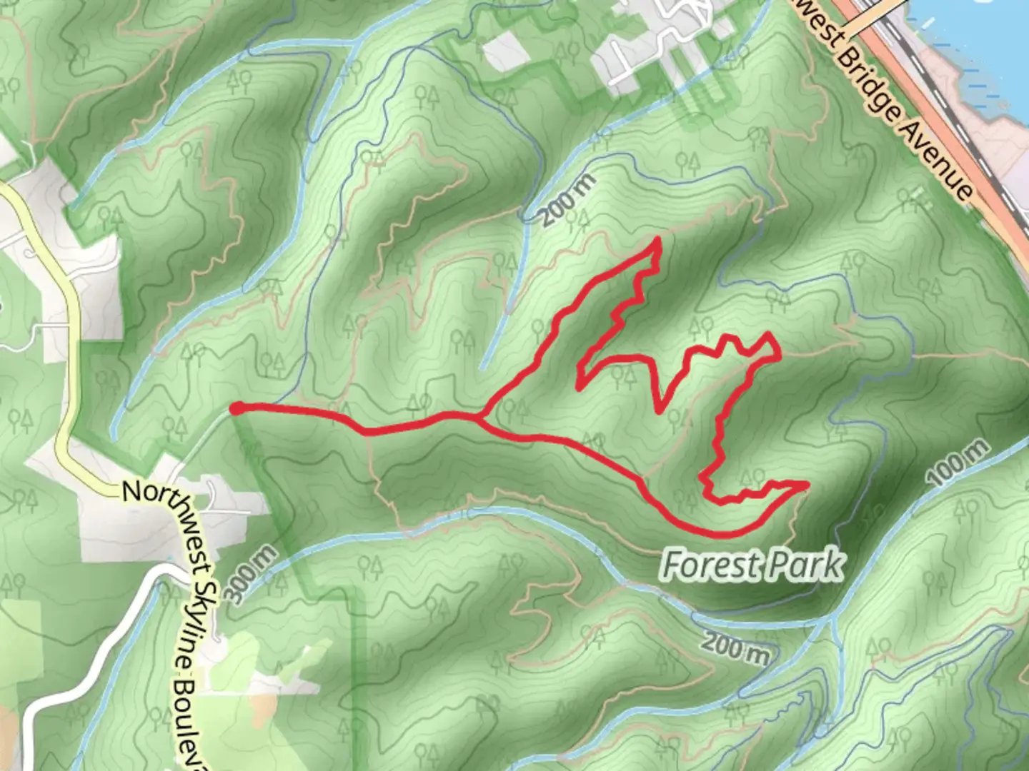 An image depicting the trail Wildwood Trail and Ridge Loop Trail and its surrounding area.