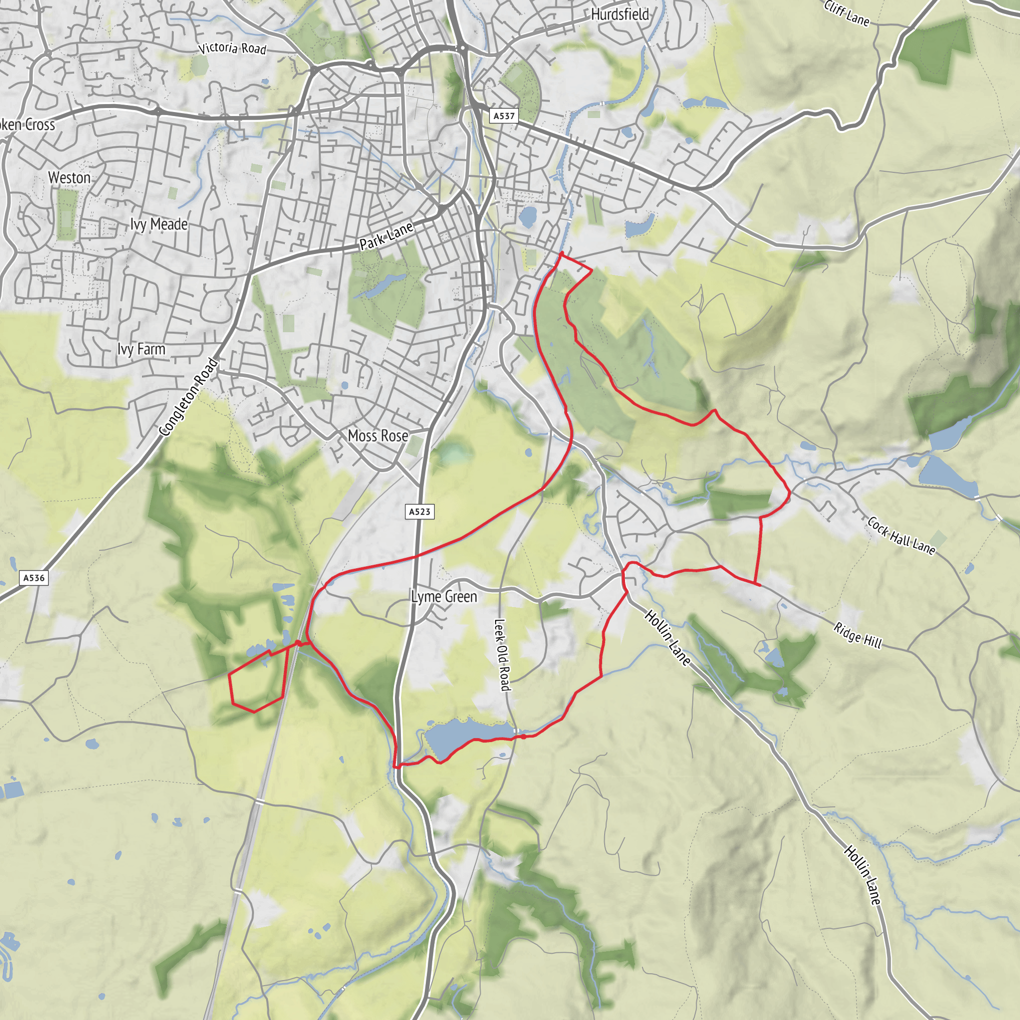 Sutton Reservoir, Danes Moss and Macclesfield Canal mobile static map