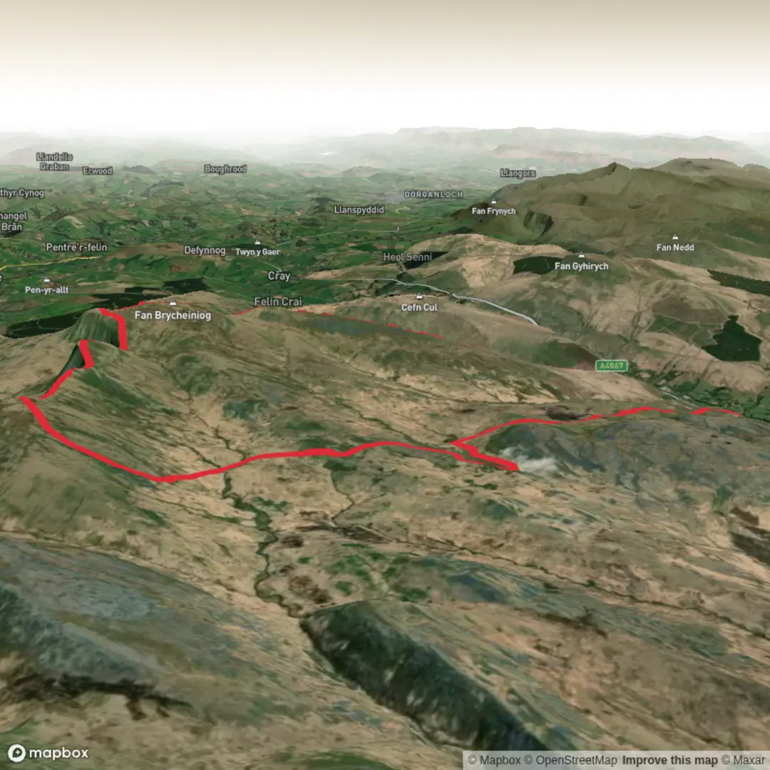 An image depicting the trail Sinc Giedd and Carmarthen Fans (33) and its surrounding area.