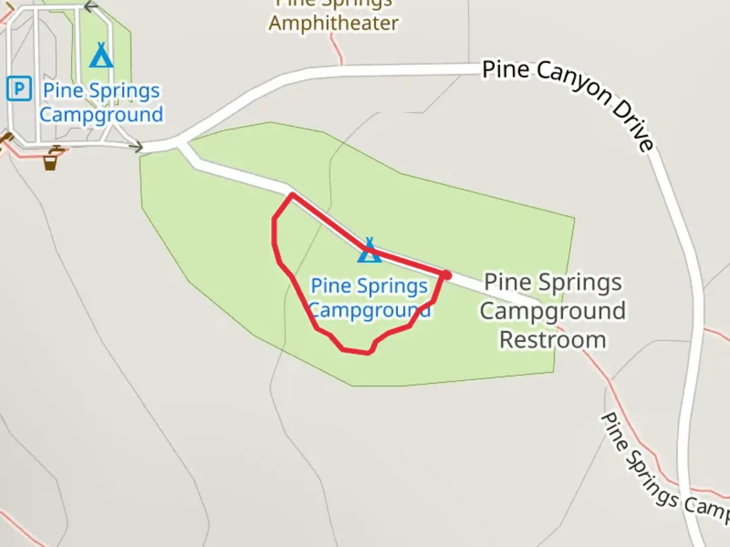 An image depicting the trail Pine Springs Campground Loop and its surrounding area.