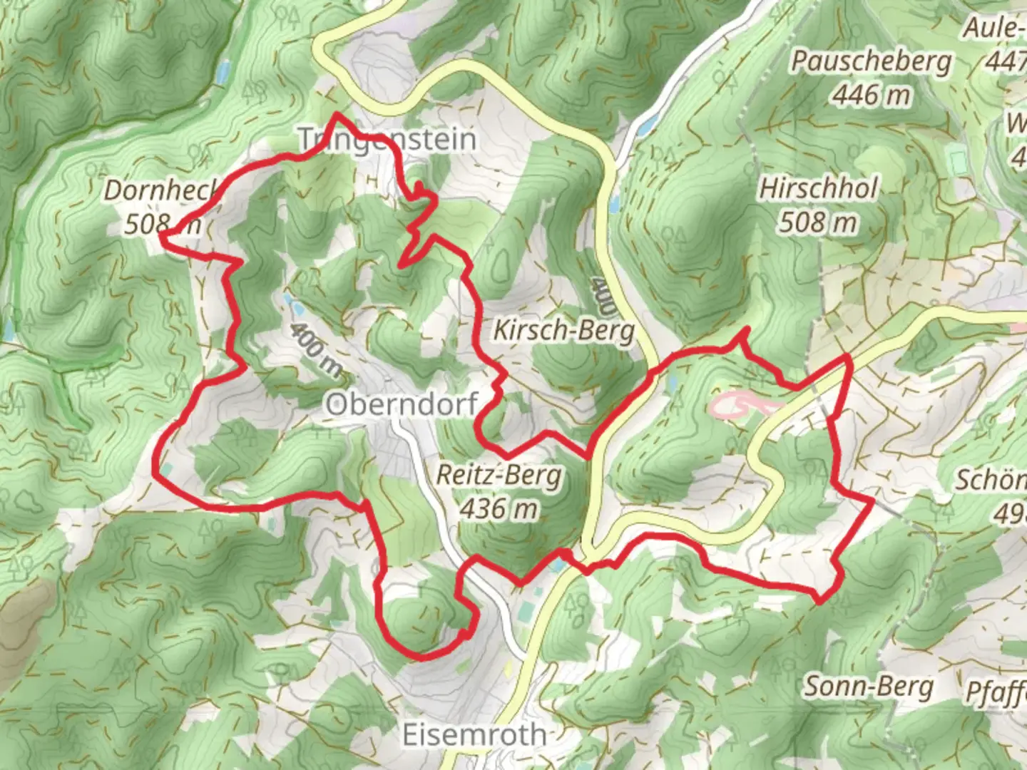 An image depicting the trail Naturerlebnisbad Siegbach, Dellschesberg, Dornheck and Lenzgrube Loop and its surrounding area.