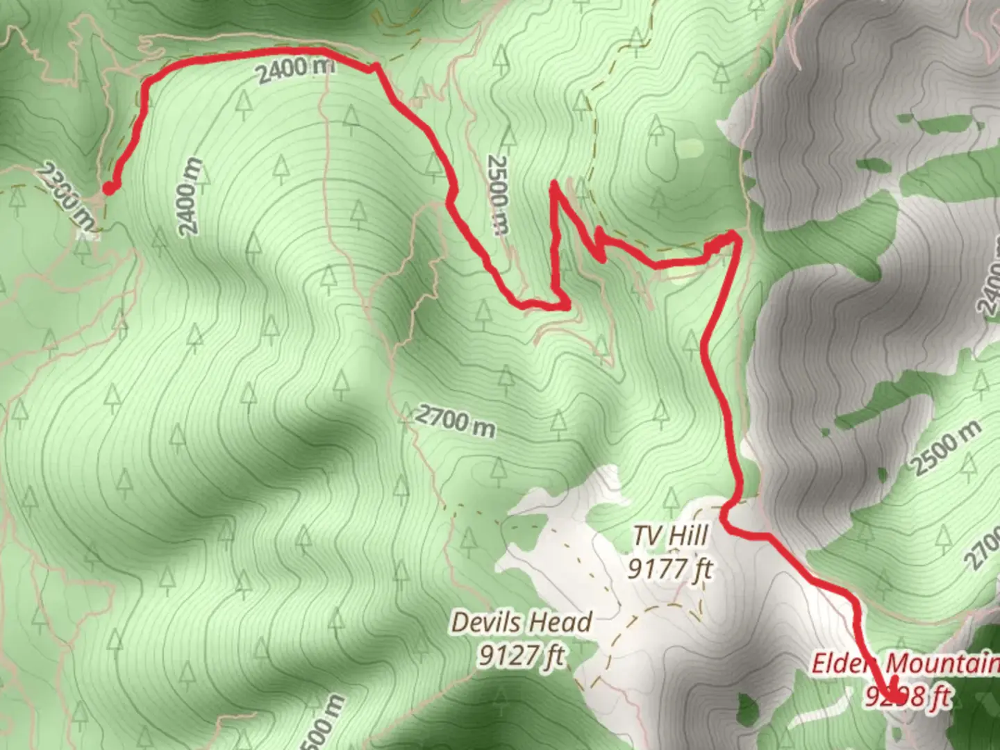 An image depicting the trail Eden Mountain via Upper Oldham Trail and its surrounding area.