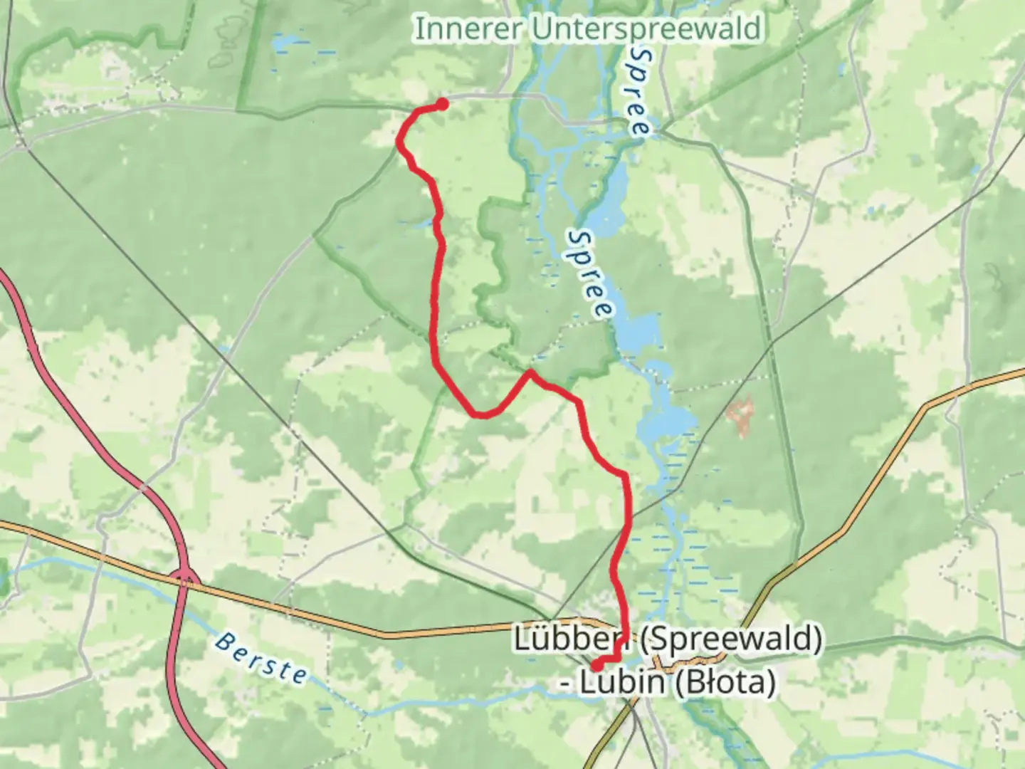 An image depicting the trail Krausnick to Lubben Walk and its surrounding area.