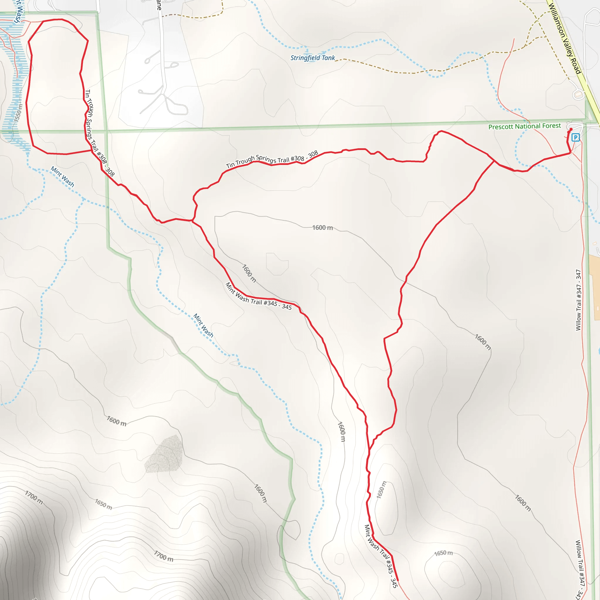 Mint Wash and Mint Wash Overlook Loop Trail mobile static map