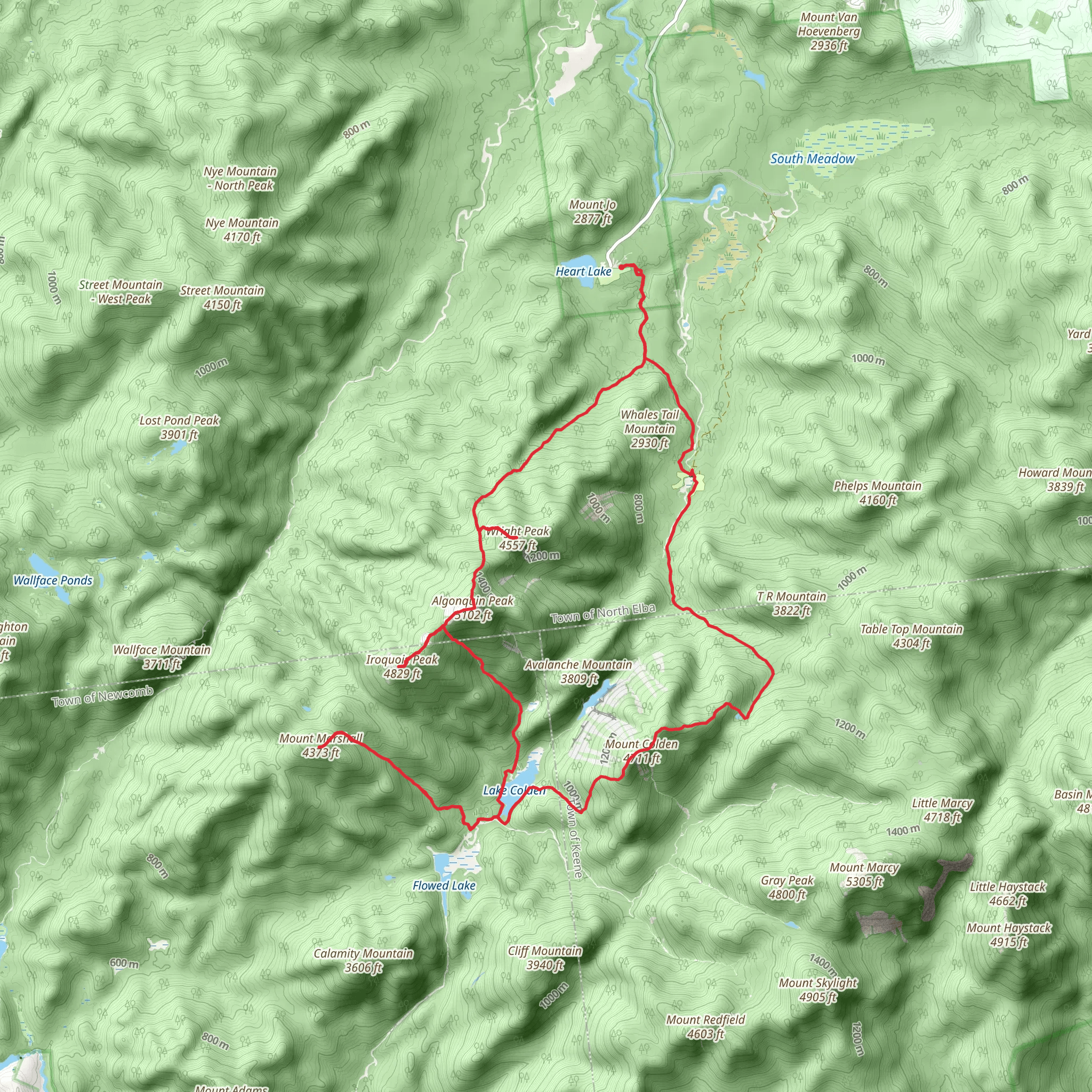 Mount Colden, Lake Colden, Wright Peak via Algonquin Trail mobile static map