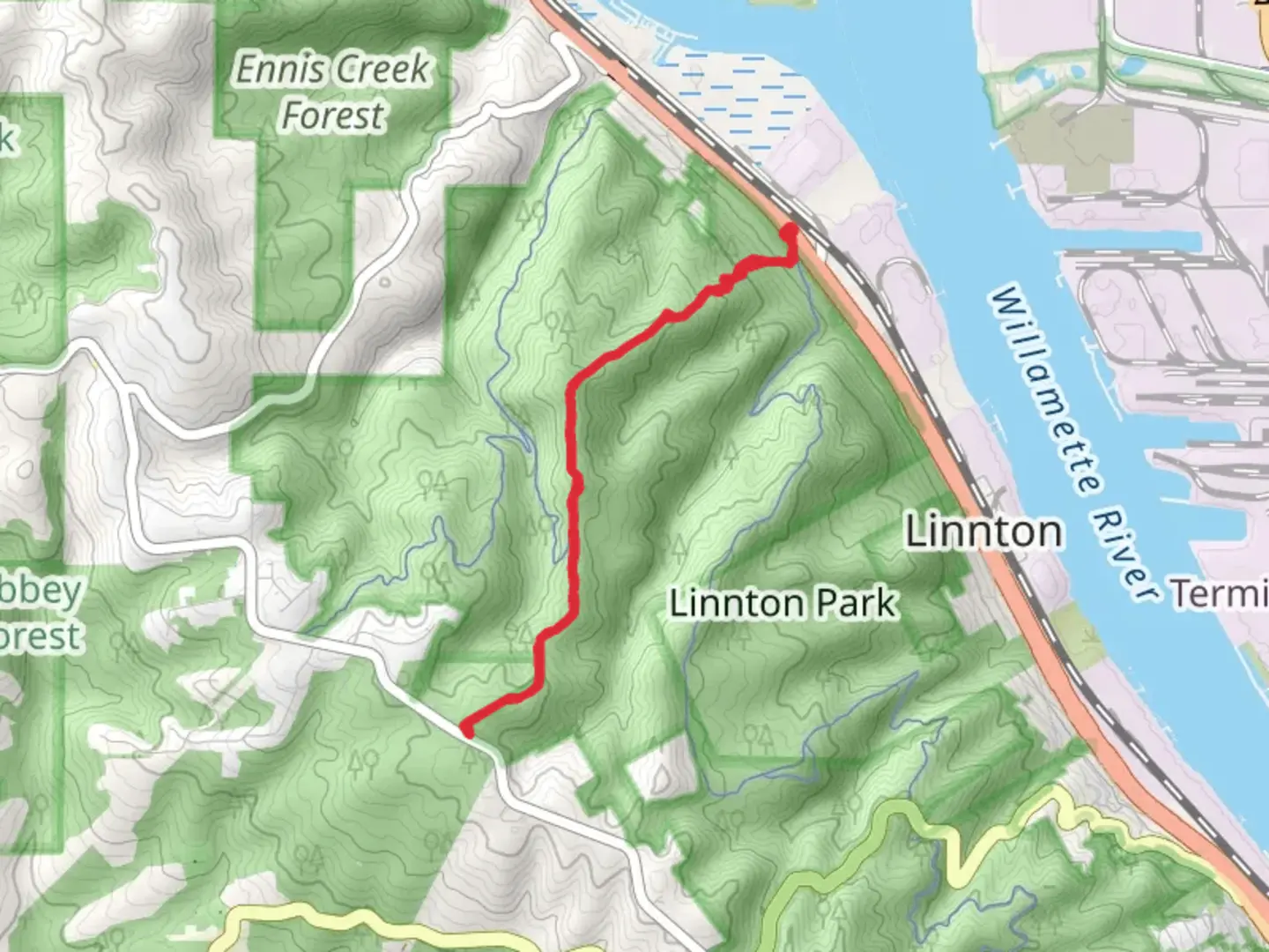 An image depicting the trail Northwest BPA Road and its surrounding area.