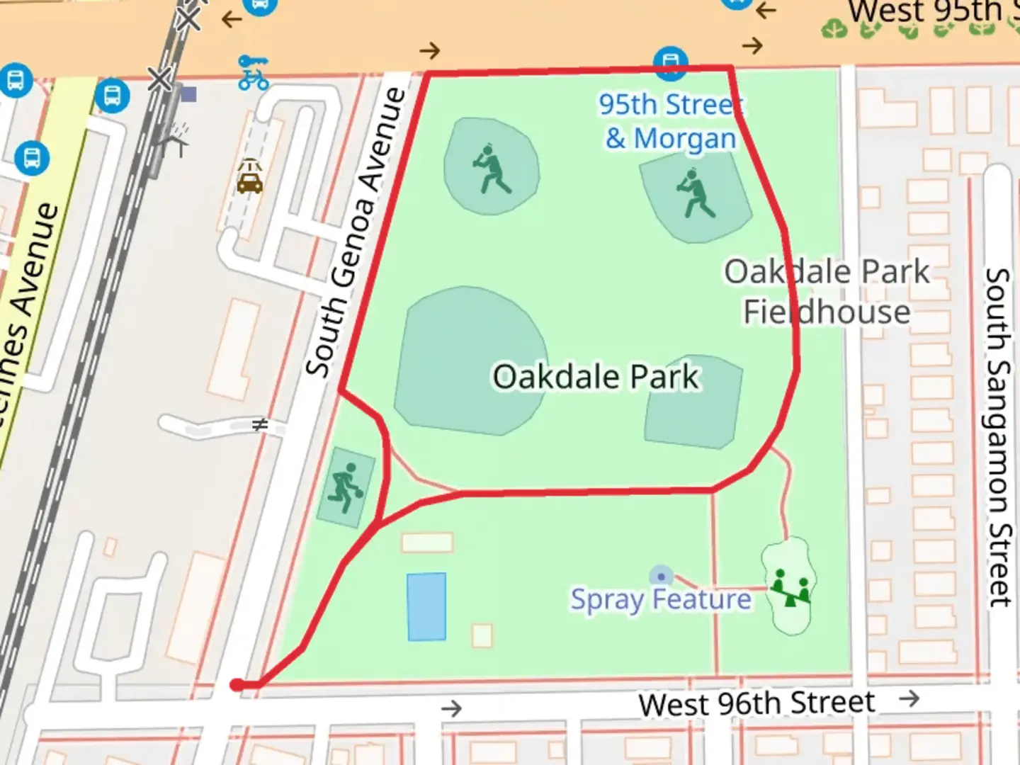 An image depicting the trail Oakdale Park Loop and its surrounding area.