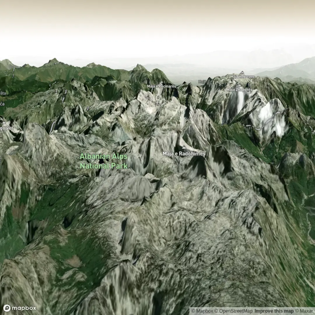 An image depicting the trail Theth to Lake Ropojan and its surrounding area.