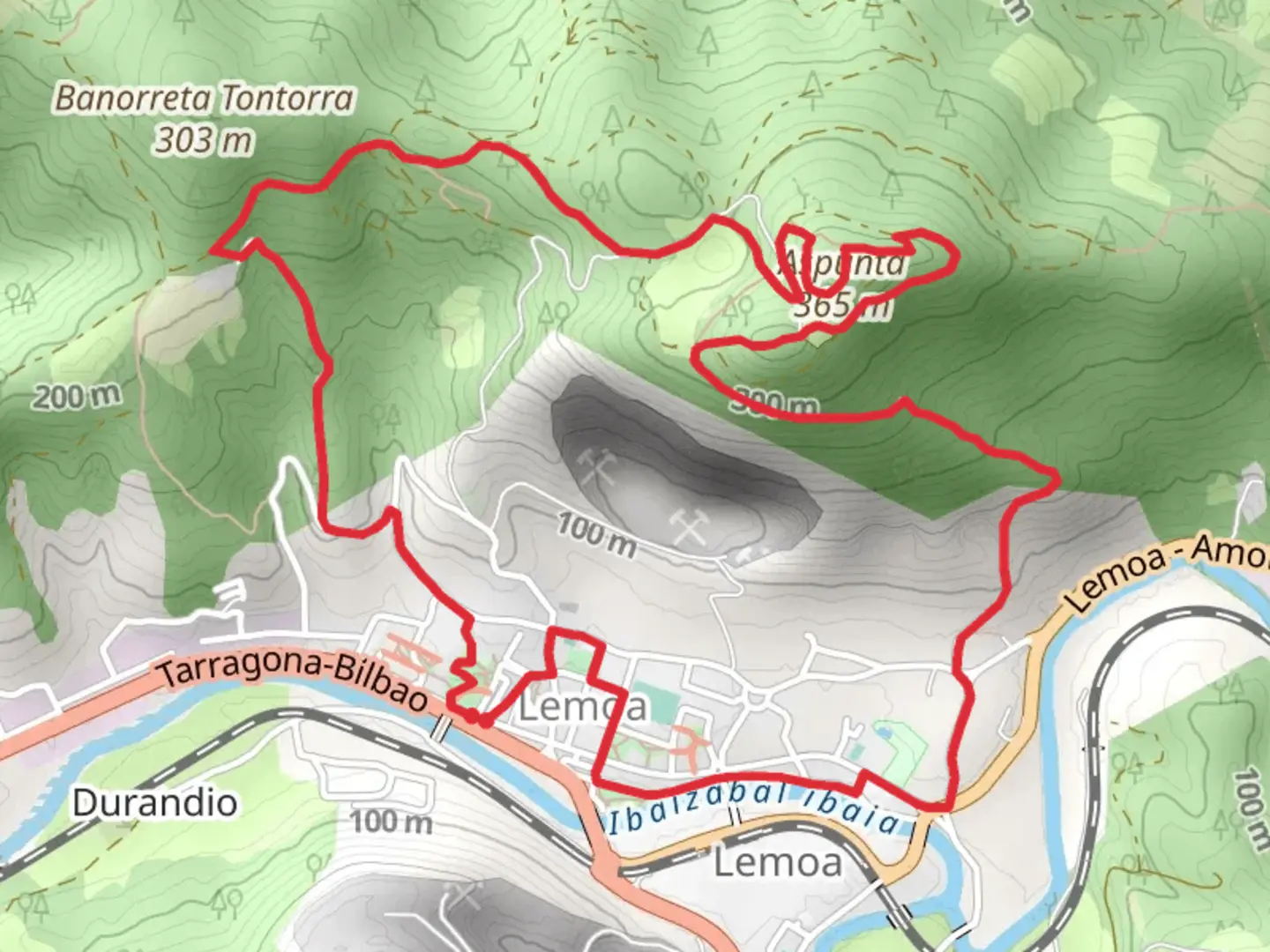 An image depicting the trail Lemoatxa Path 1937 PR BI 56 and its surrounding area.