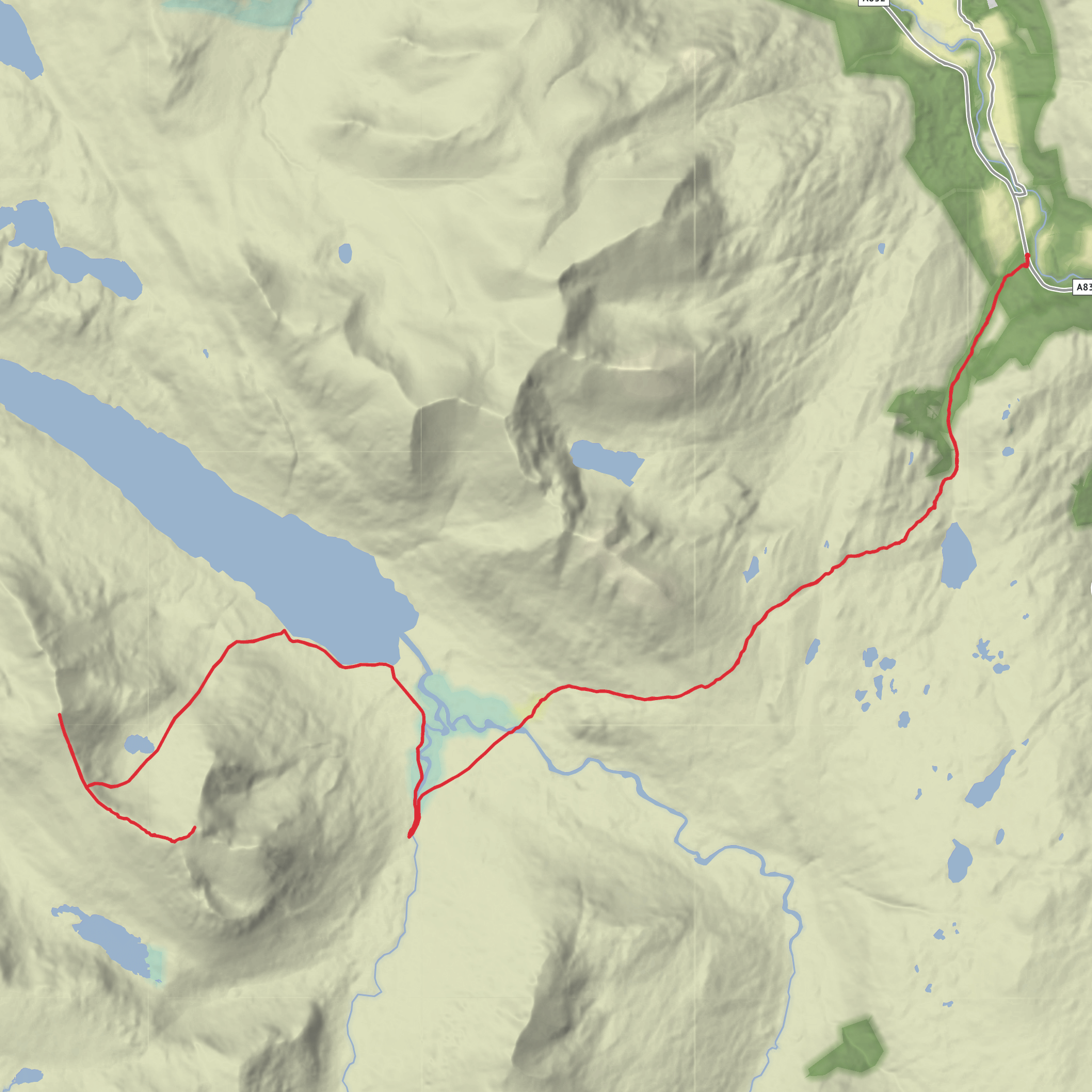 Beinn Dearg Mor and Beinn Dearg Bheag via Loch na Sealga mobile static map