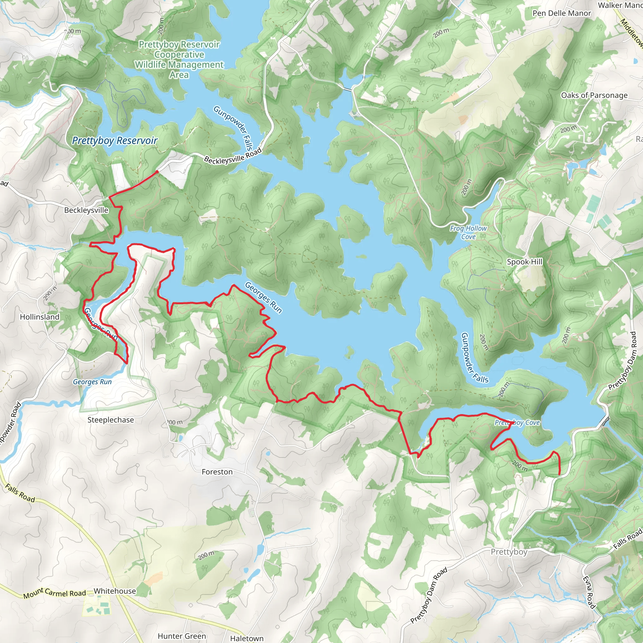 Prettyboy Reservoir South Shore Walk mobile static map