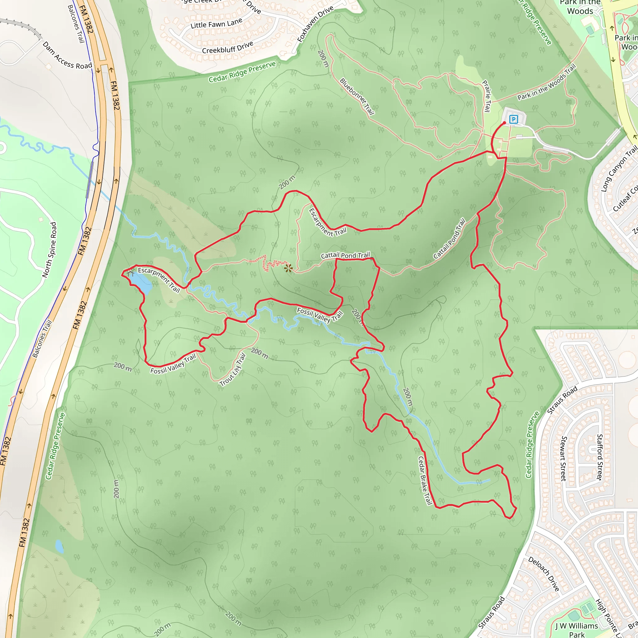 Cattail Pond - Cedar Brake and Fossil Valley Loop Trail mobile static map