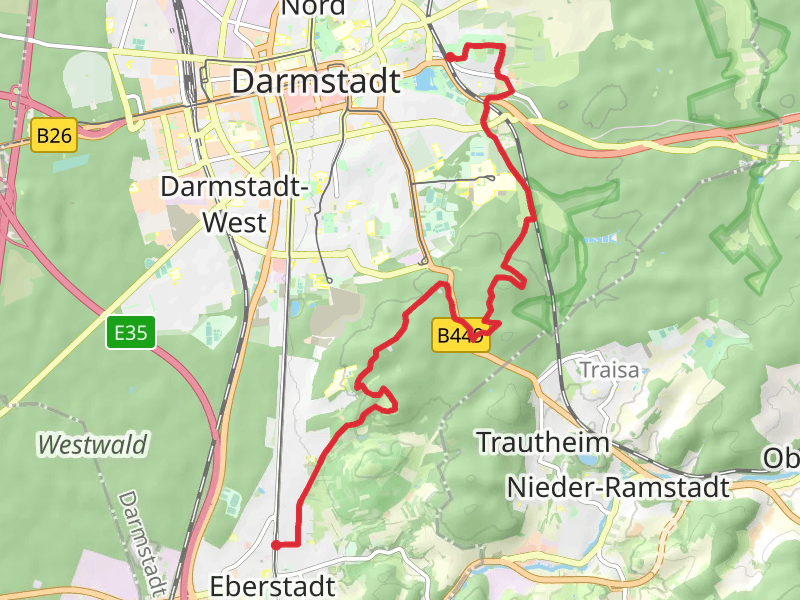 Wartehalle to Darmstadt Ost via Sieben Huegel Steig