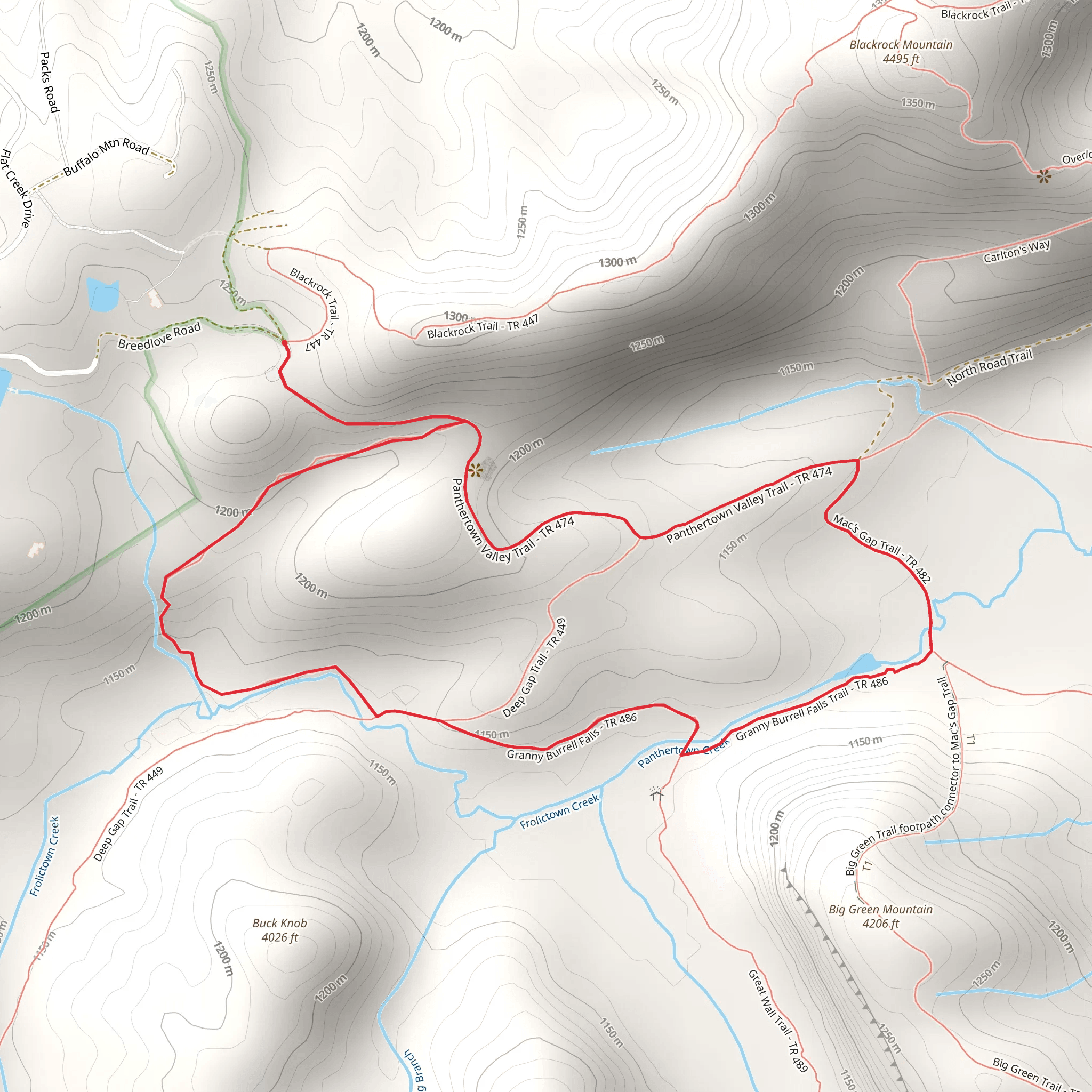 Salt Rock Gap - Wilderness Falls - Granny Burrell Falls - Panthertown Valley Loop Trail mobile static map