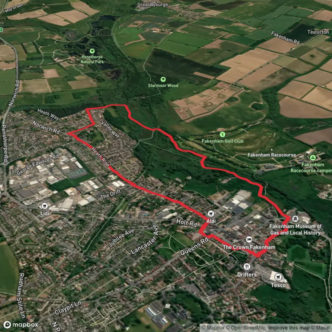 An image depicting the trail Grove House Loop - Fakemham and its surrounding area.