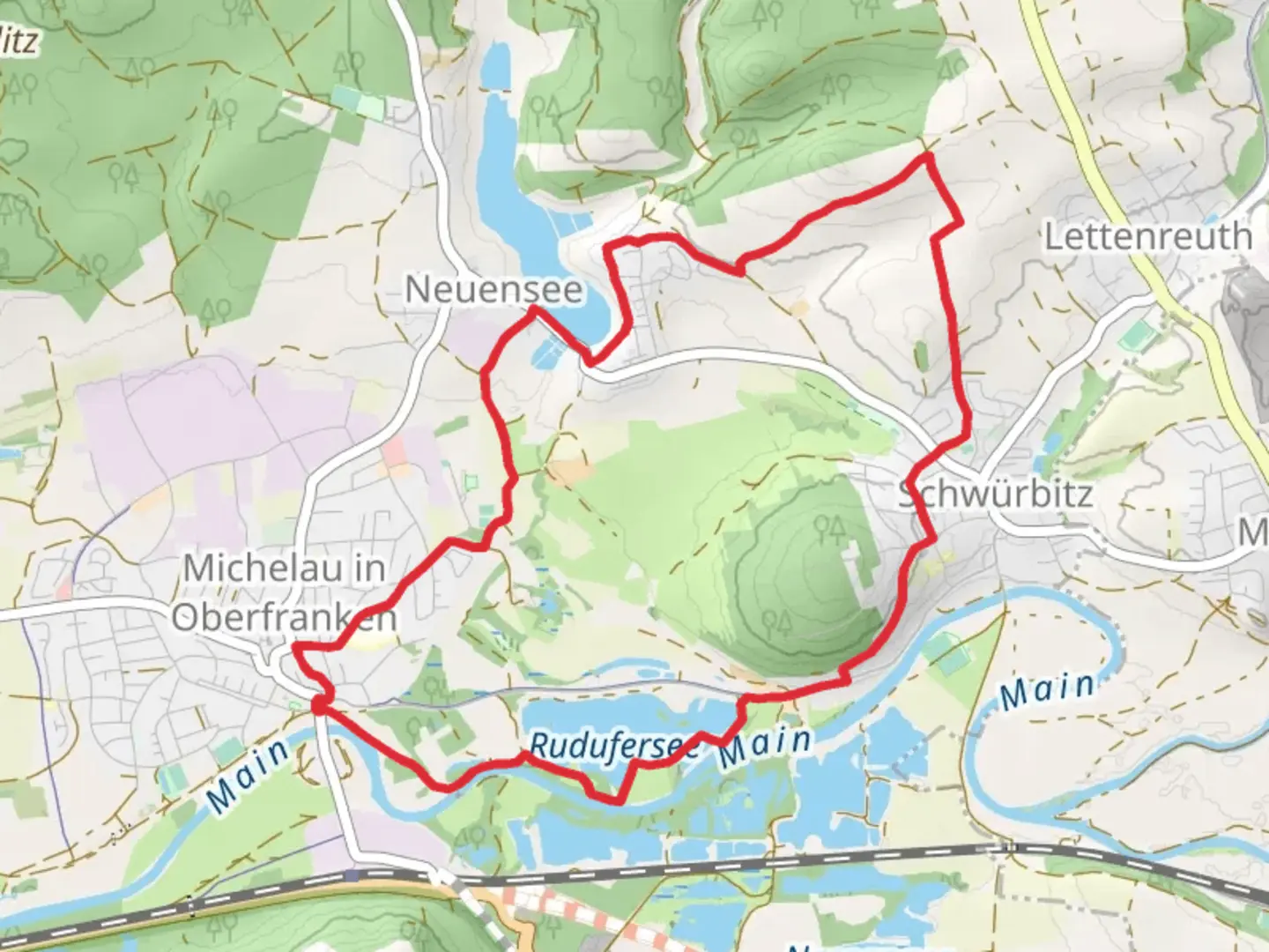 An image depicting the trail Rudufersee and Neuensee via Goeritzenrundweg and its surrounding area.