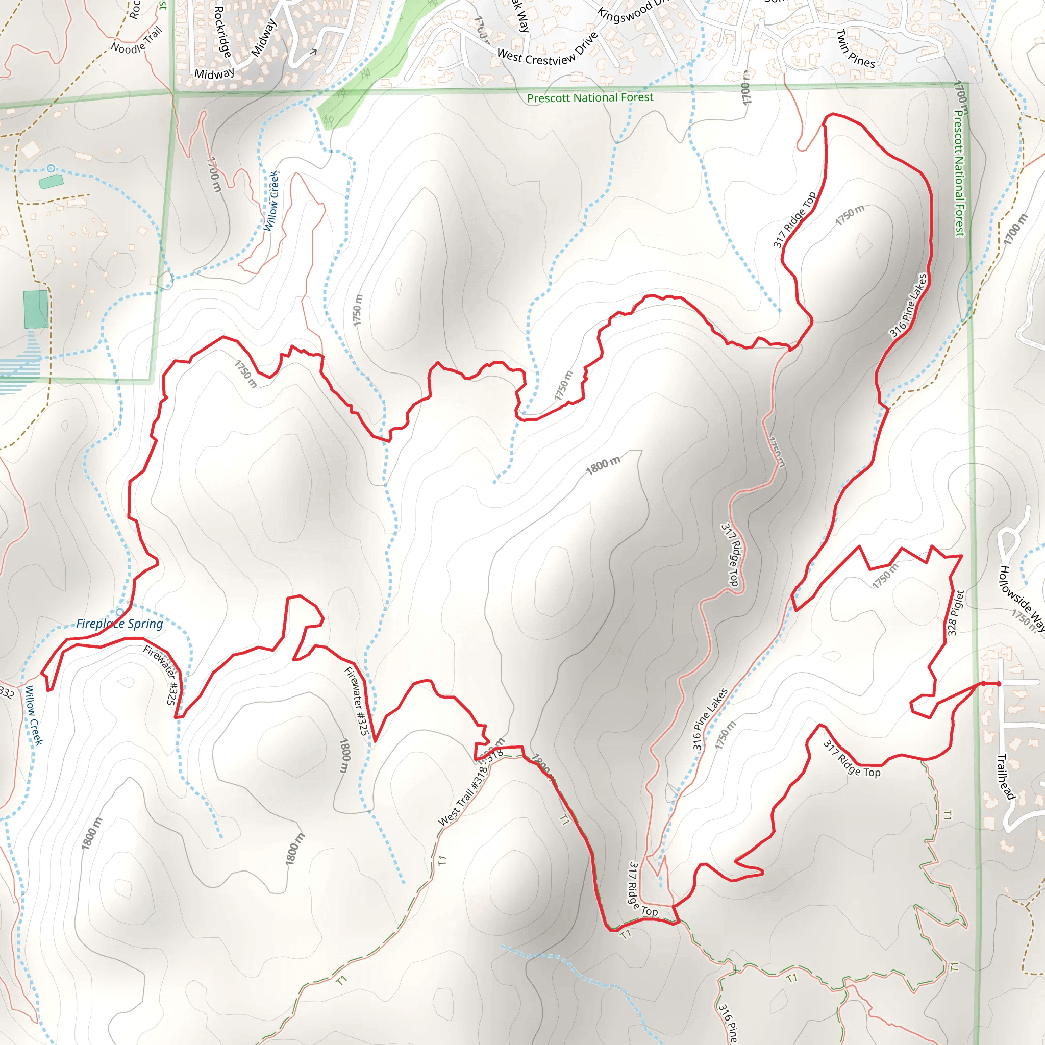 Willow Creek Trail, West Trail and Ridge top Loop mobile static map