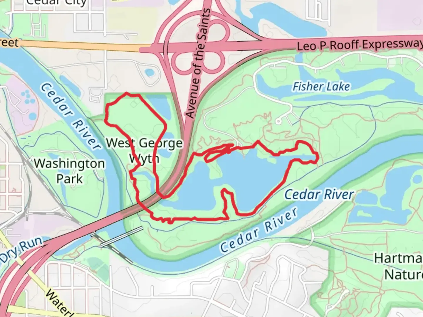 An image depicting the trail West George Wyth and Alice Wyth Lake Loop and its surrounding area.