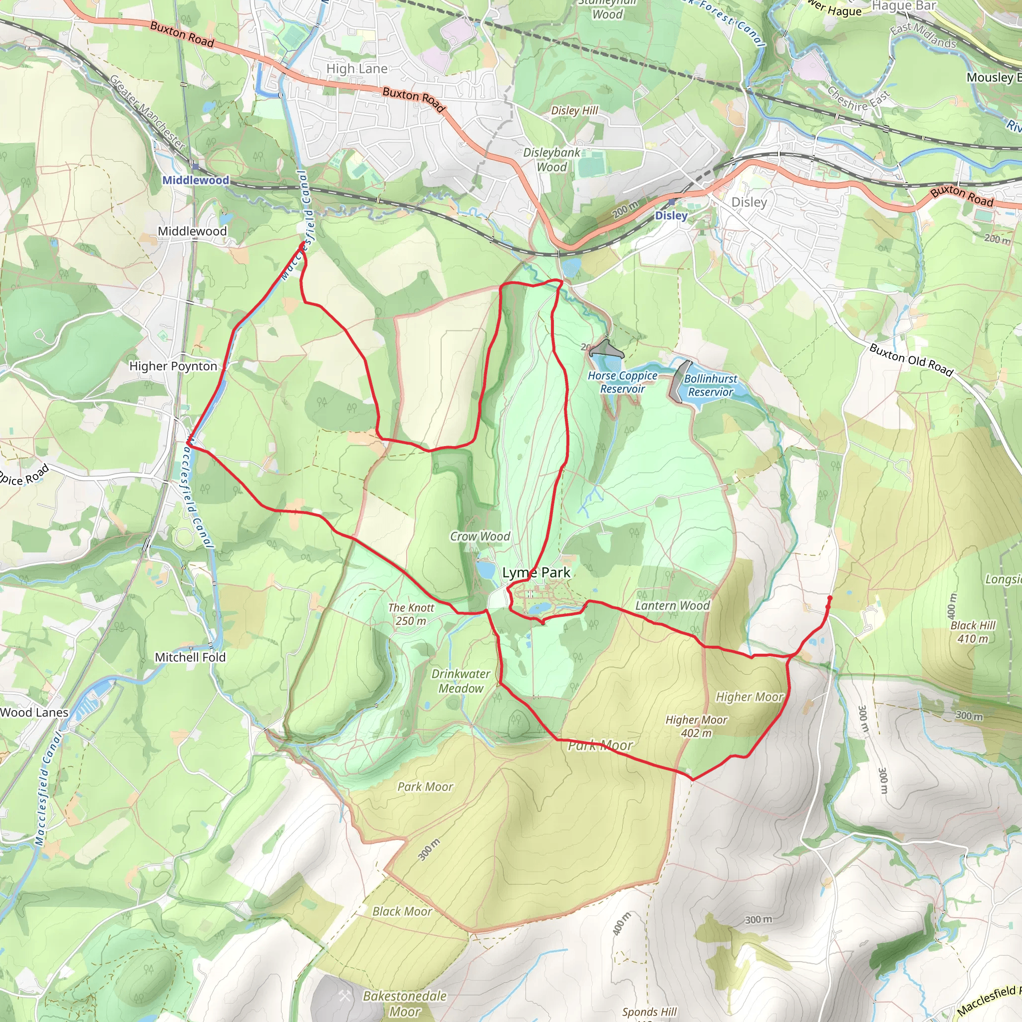 Lyme Park, Macclesfield Canal and Knightslow Wood Loop mobile static map