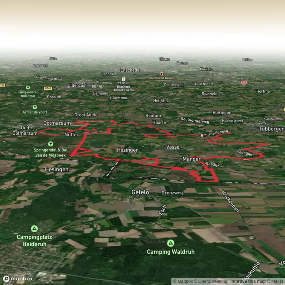 An image depicting the trail Mandergeide, De Mandercirkels, Vasserheide and Haarlerveld Loop and its surrounding area.