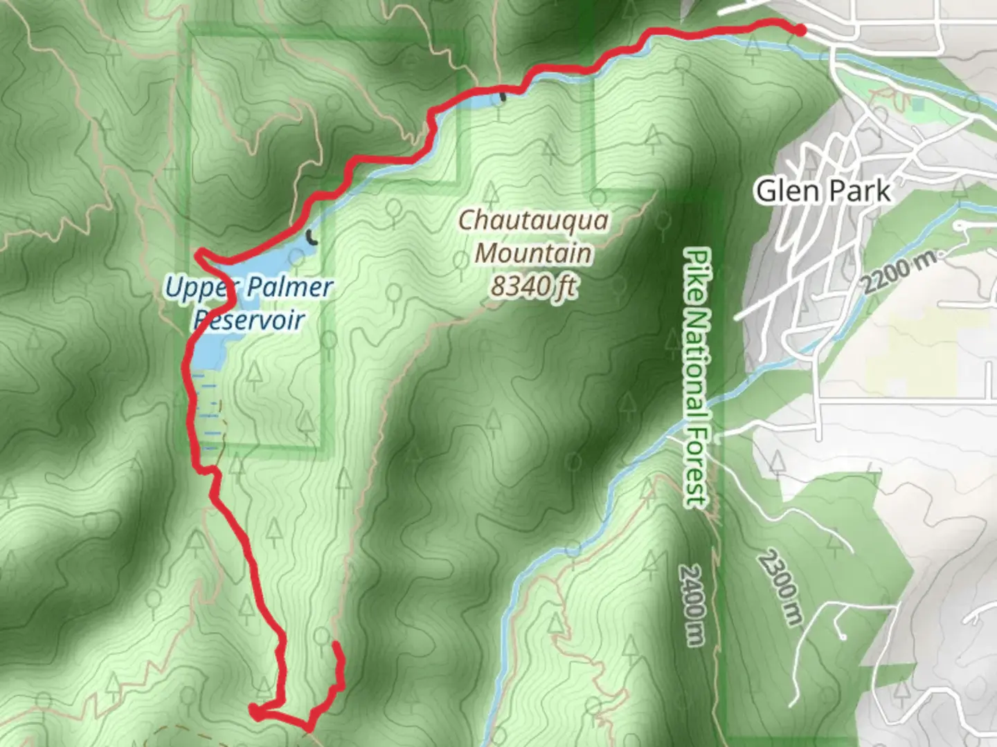 An image depicting the trail Upper Palmer Reservoir via La Deux Reservoir Trail and its surrounding area.