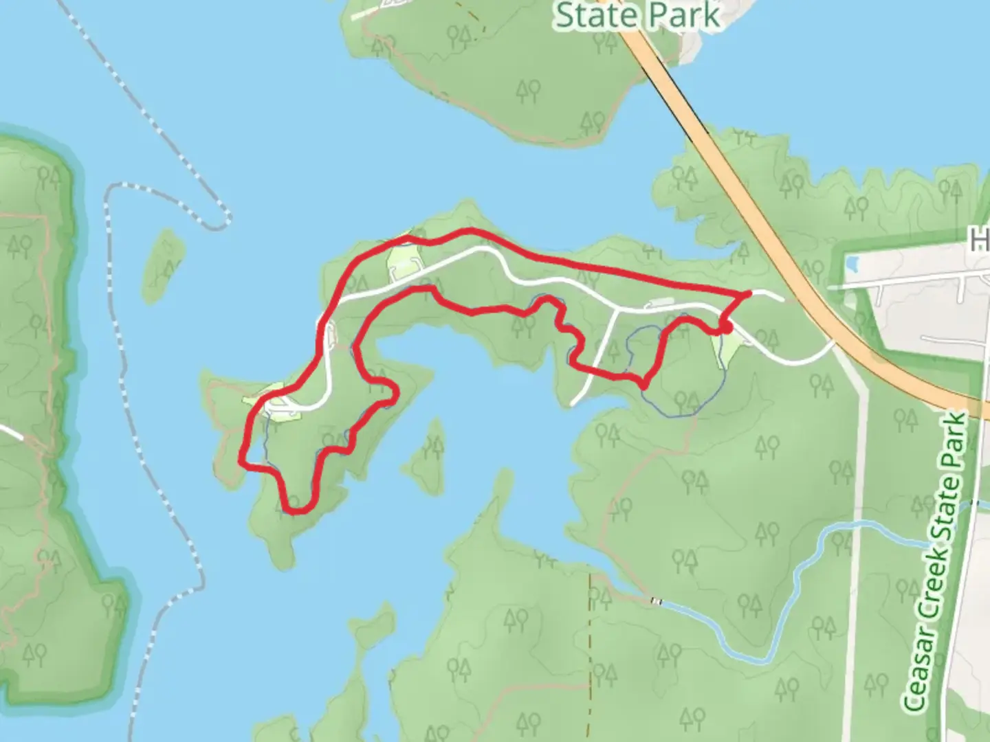 An image depicting the trail Caesar Creek Loop and its surrounding area.