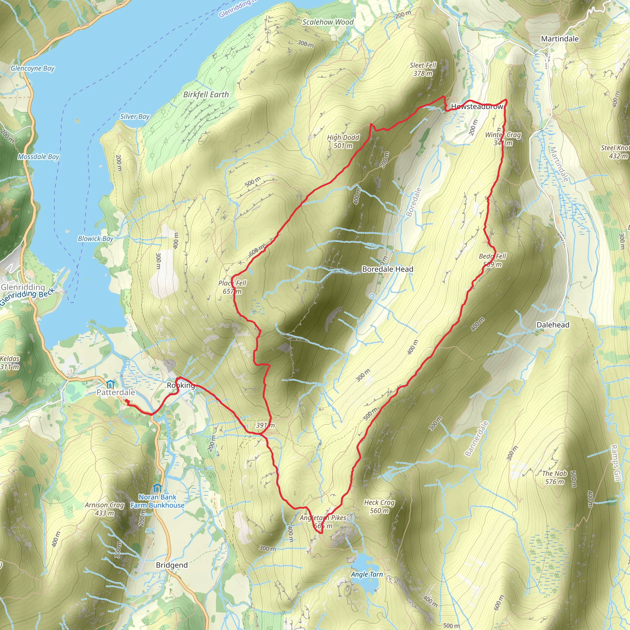 Place Fell, Alan Crag, Beda Head and Algerian Pikes Loop - Rooking mobile static map