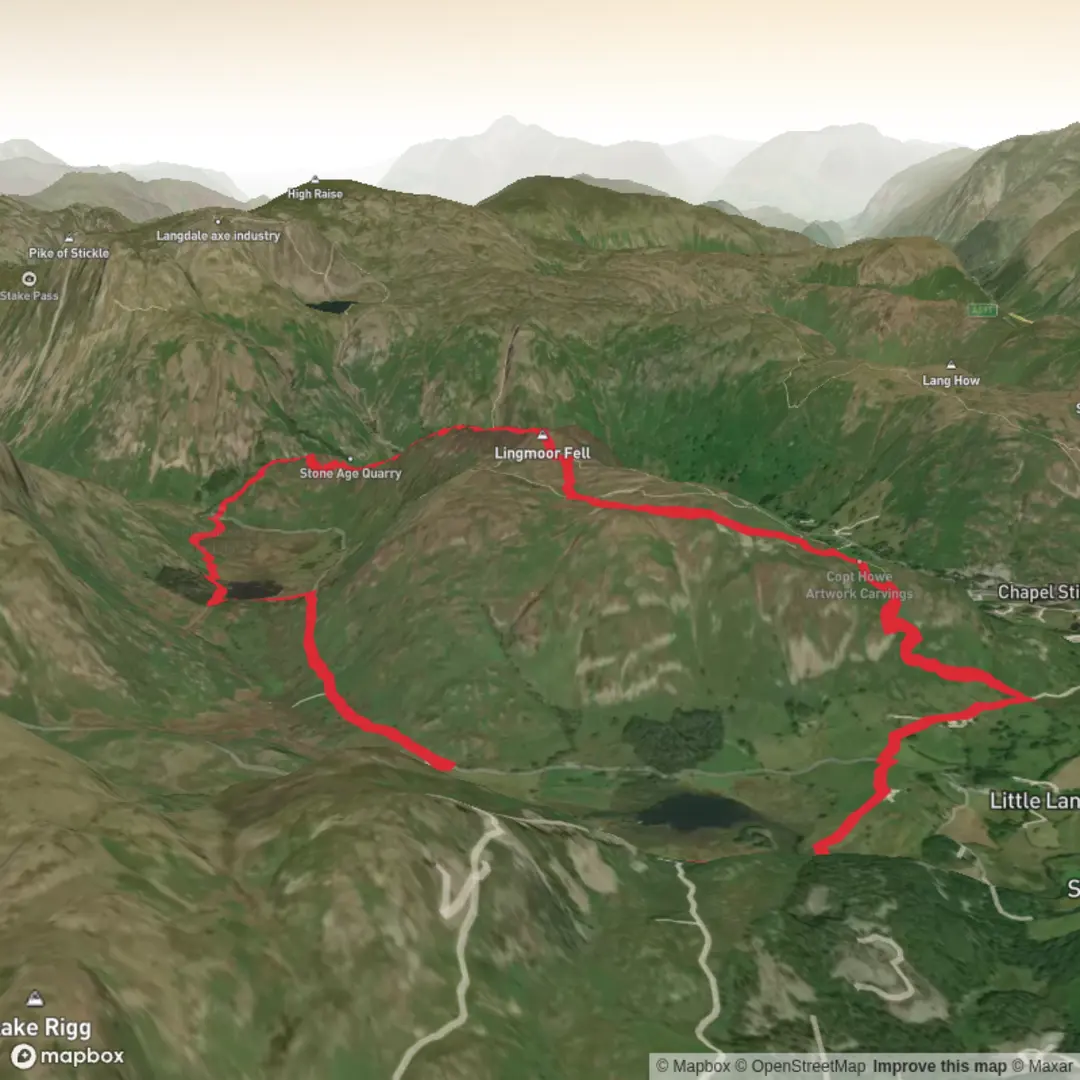 An image depicting the trail LingmoorFellCathedralCave and its surrounding area.