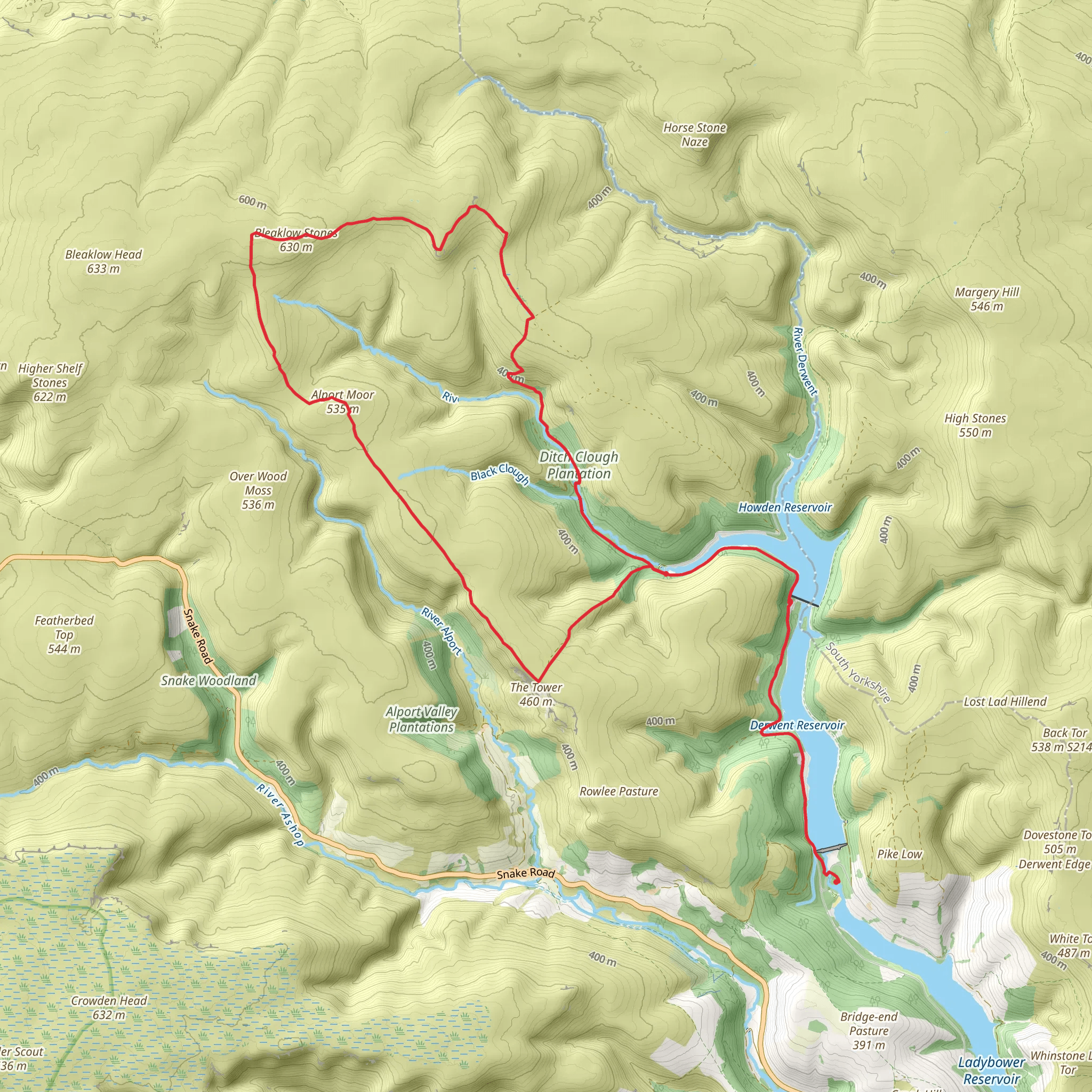 Alport Castles, Bleaklow & Grinah Stones from Fairholmes mobile static map