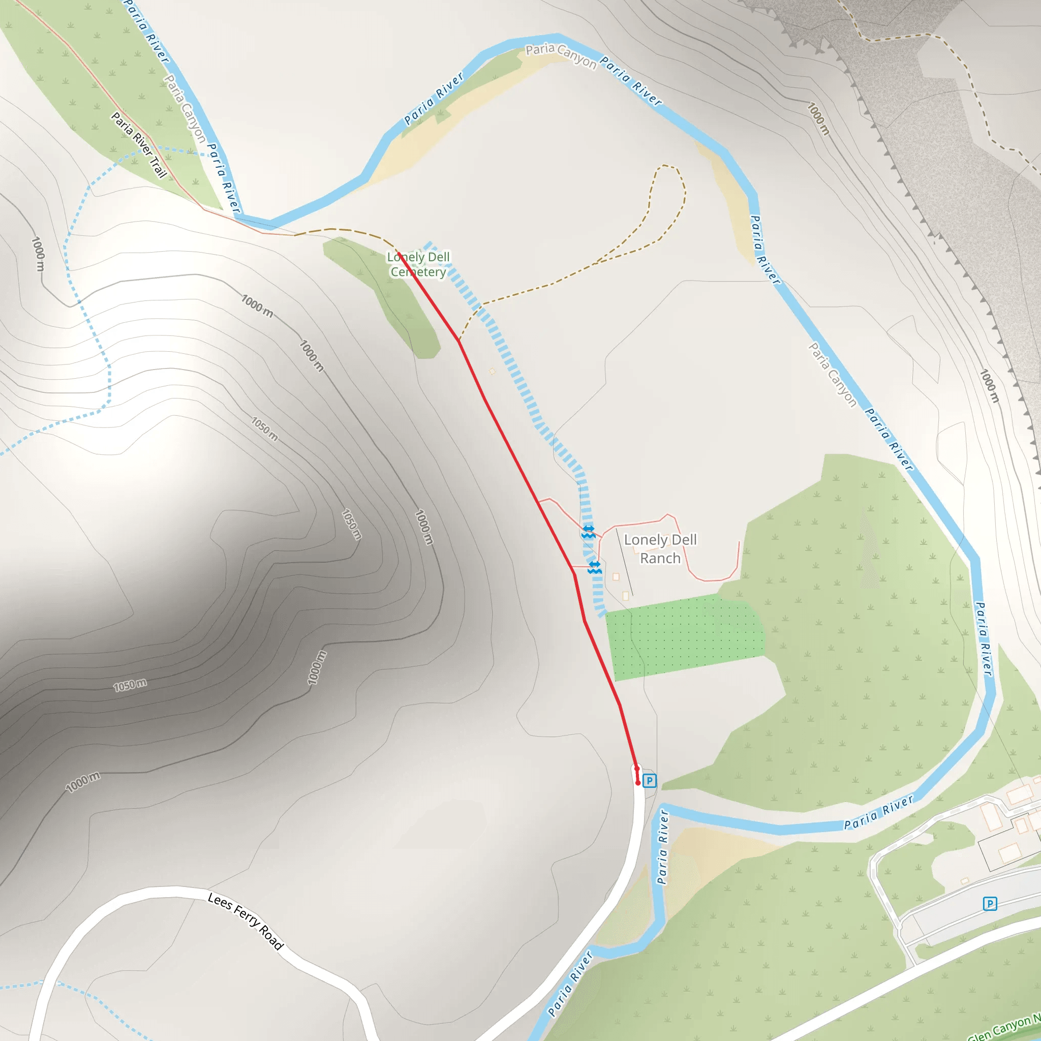 Lonely Dell Cemetery from Paria River mobile static map