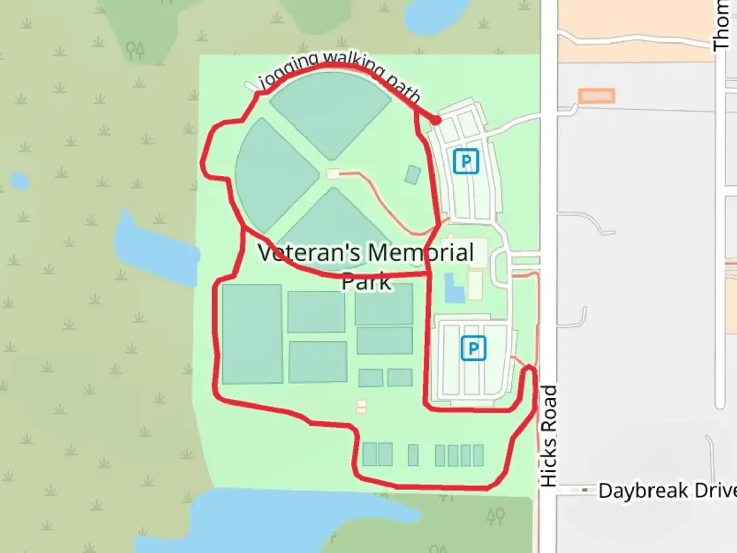 An image depicting the trail Jogging Walking Path Loop and its surrounding area.