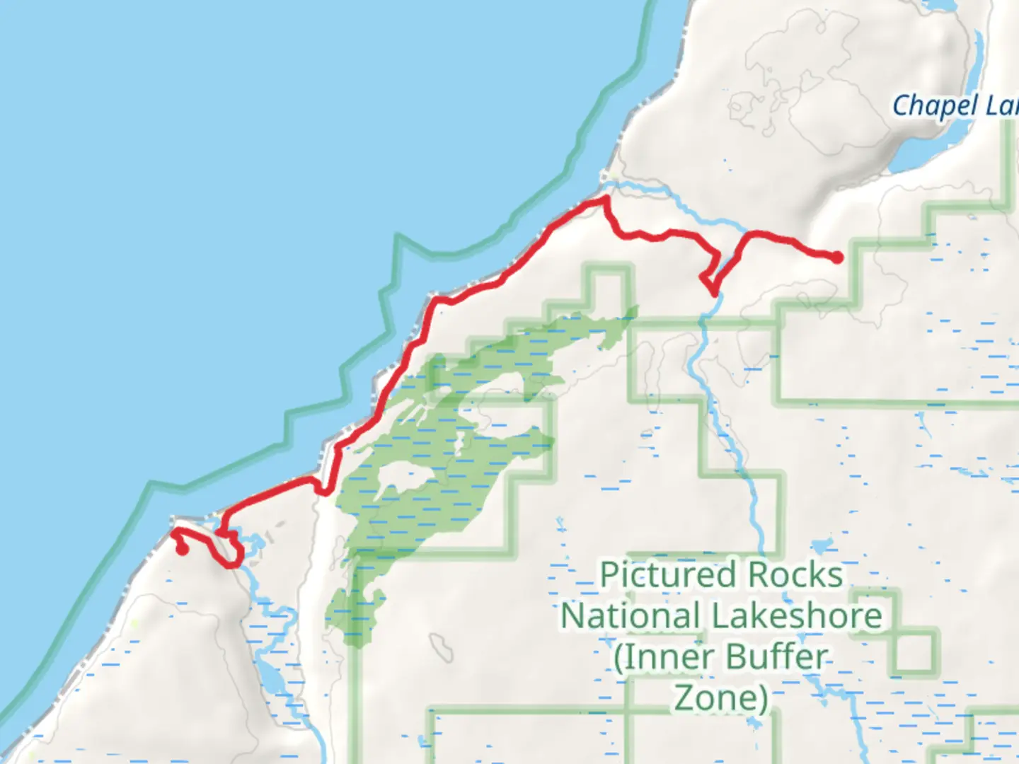 An image depicting the trail North Country and Chapel Creek Trail - Miners Lake and its surrounding area.