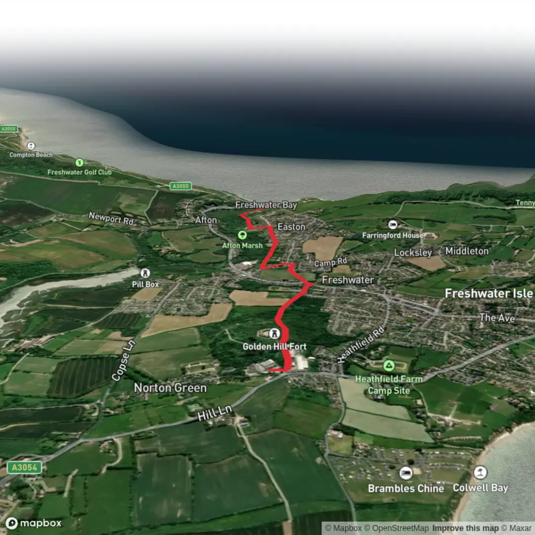 An image depicting the trail Golden Hill Fort to Freshwater Bay and its surrounding area.