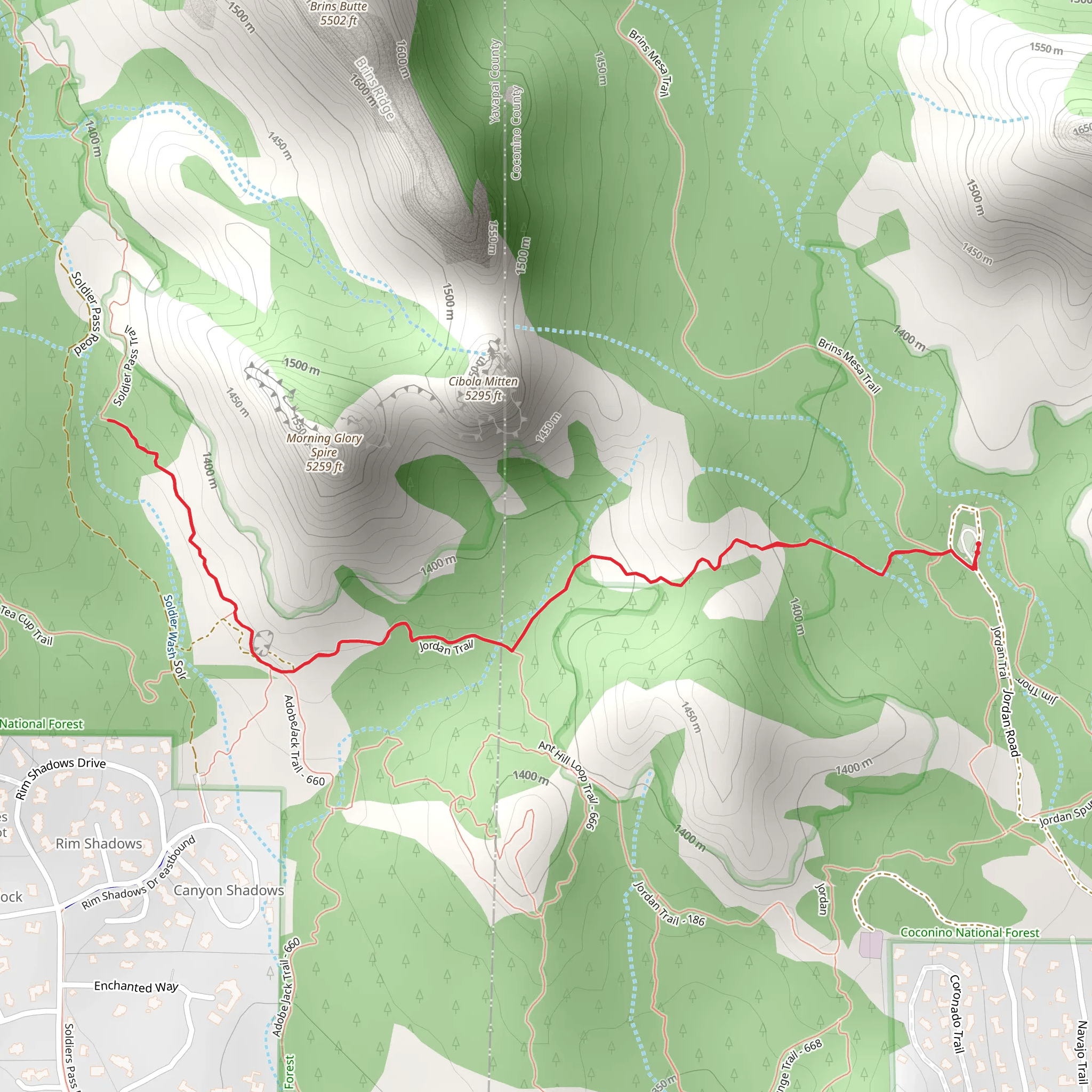 Soldier Pass and Cibola Pass Trail mobile static map