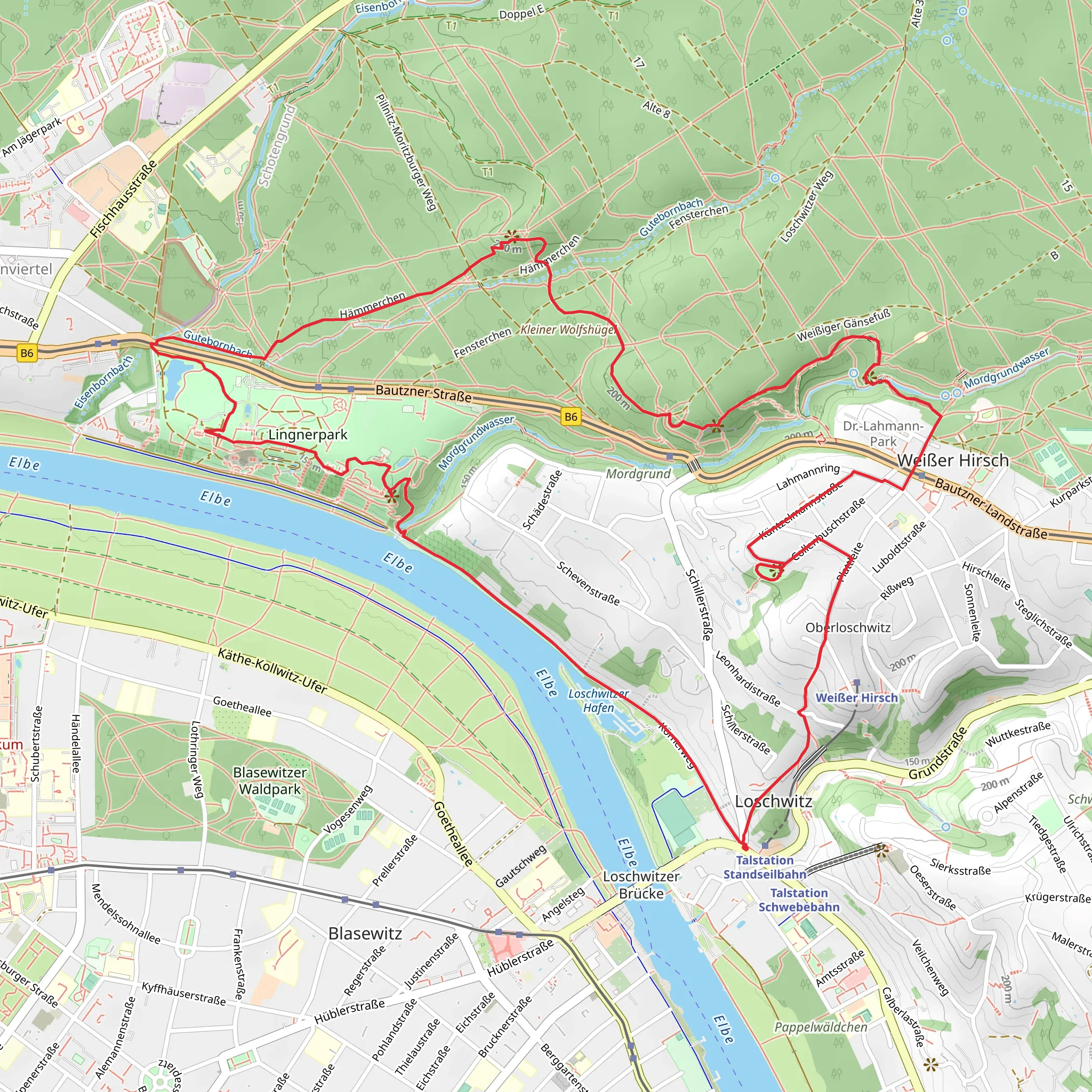 Obelisk, Schluesselloch and Steinbruch Mordgrundbruecke via Dresdner Heide mobile static map