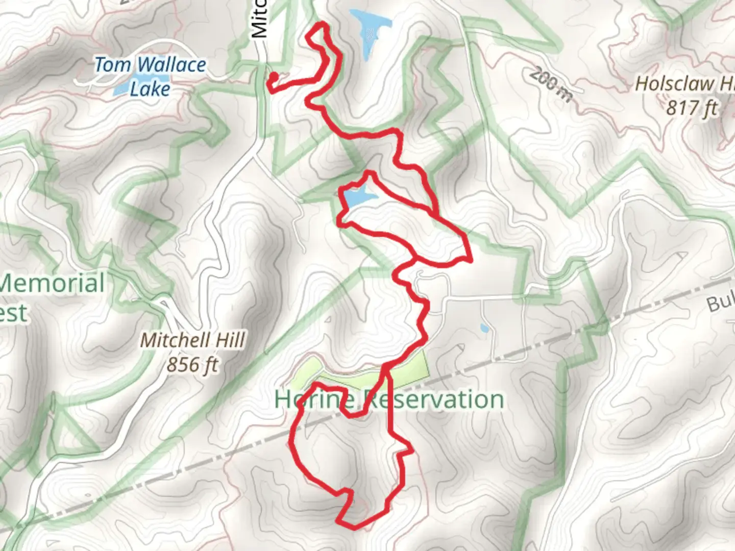 An image depicting the trail Yost Ridge, Mitchell Hill Lake and Orange Loop Trail and its surrounding area.