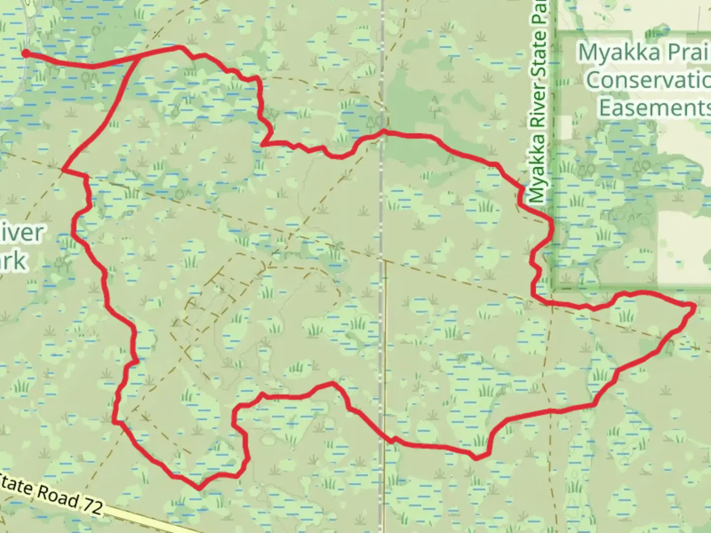 An image depicting the trail Myakka Hiking and Bee Island Crosstrail Loop and its surrounding area.