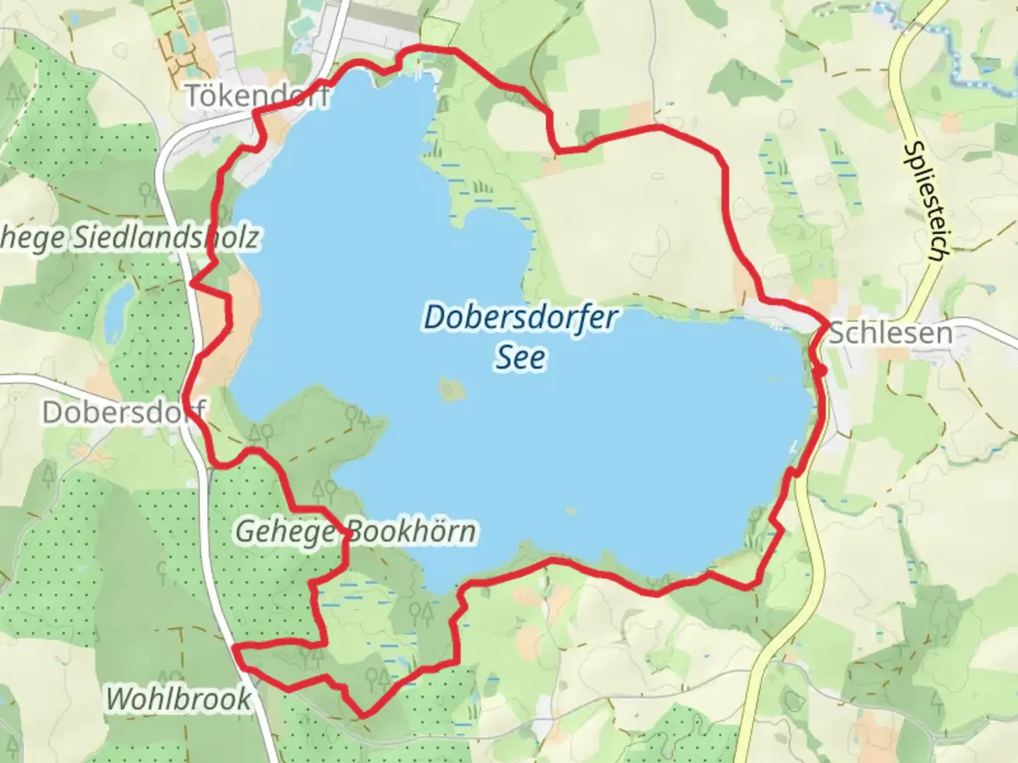 An image depicting the trail Dobersdorfer See Loop and its surrounding area.